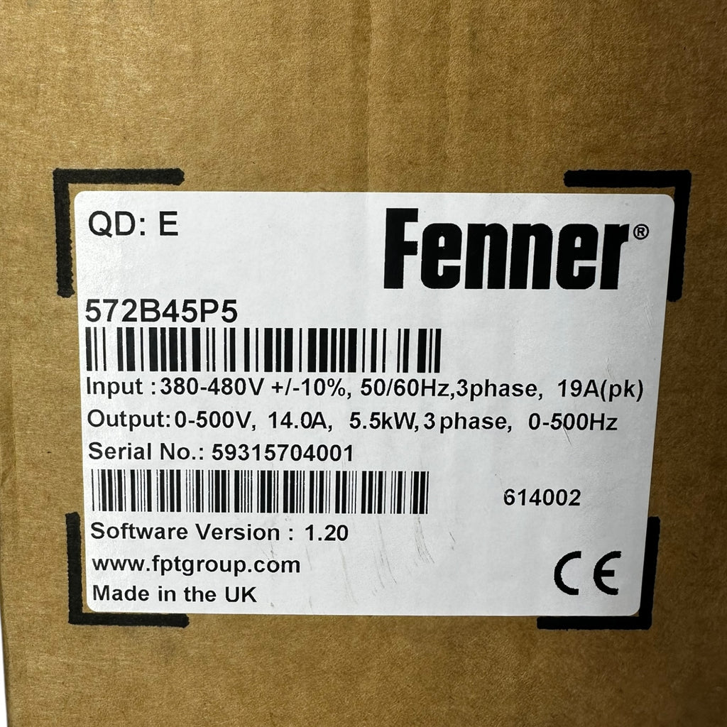 Fenner Quickdrive E 572B45P5 Frequenzumrichter 5,5kW 14A 3ph 0–500Hz 480V