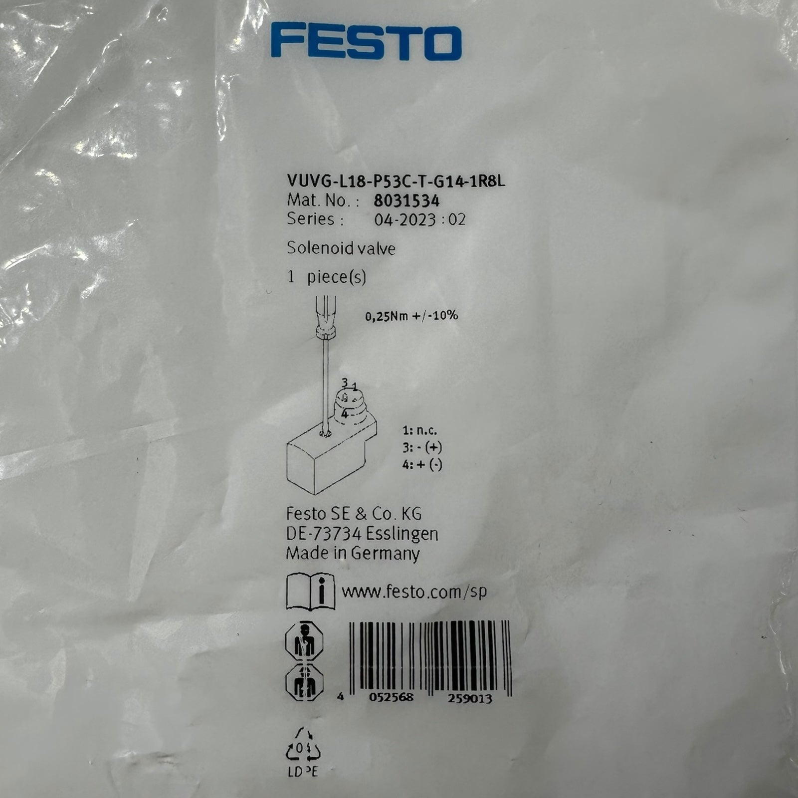 Festo VUVG-L18-P53C-T-G14-1R8L Magnetventil 8031534 24V DC 5/3-Wegeventil