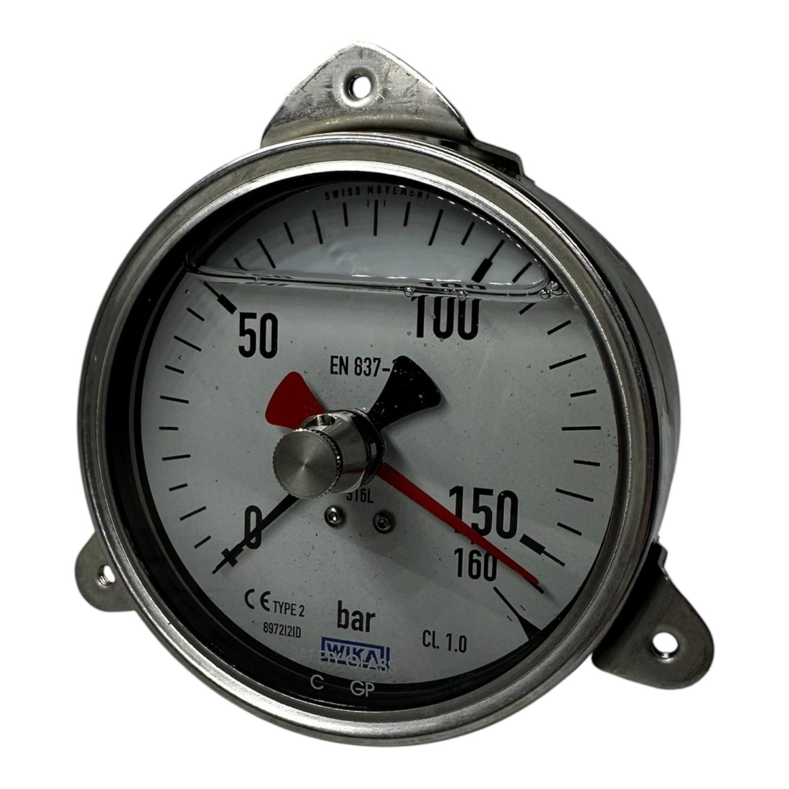 Wika Glycerin Manometer 0–160 bar Ø100mm EN 837-1 Edelstahl G1/2B CL1.0