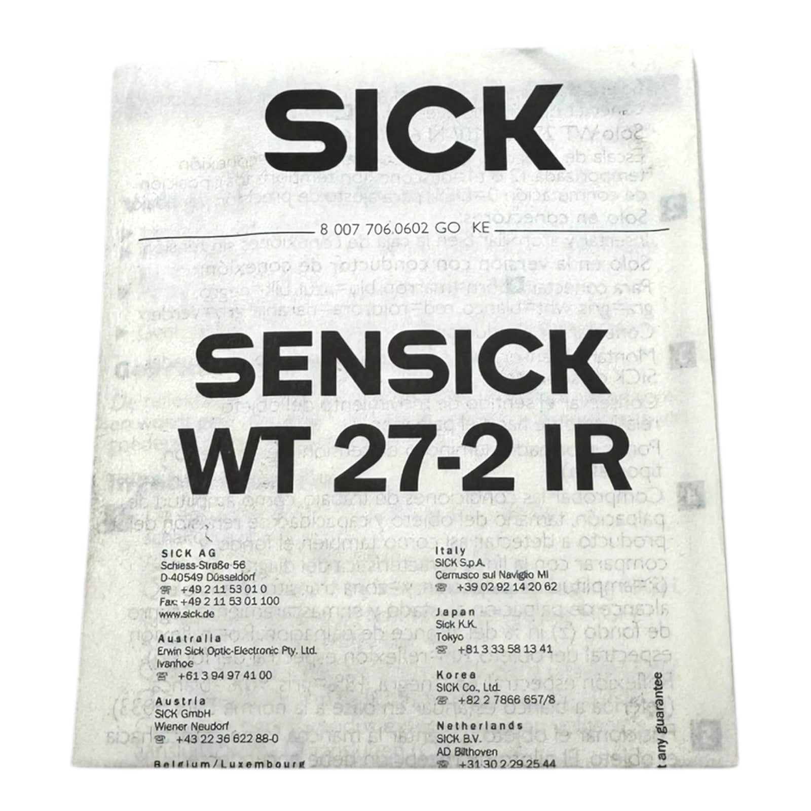 SICK WT27-2F410 1013268 Lichttaster Reflexionssensor 1500mm Sensor 25mA 30VDC