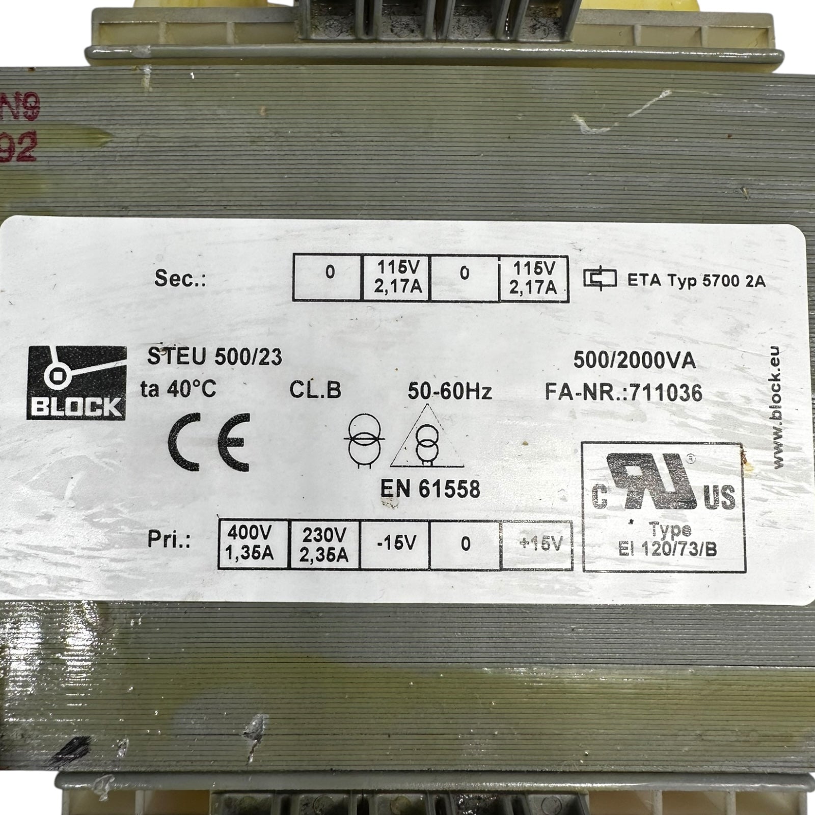 Block STEU500/23 Transformator 2000VA 115V 230V 400V
