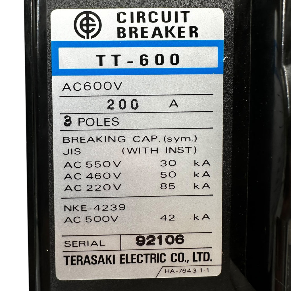 Terasaki TT-600 Leistungsschalter 200A 3-polig AC600V LSI Shunt Trip