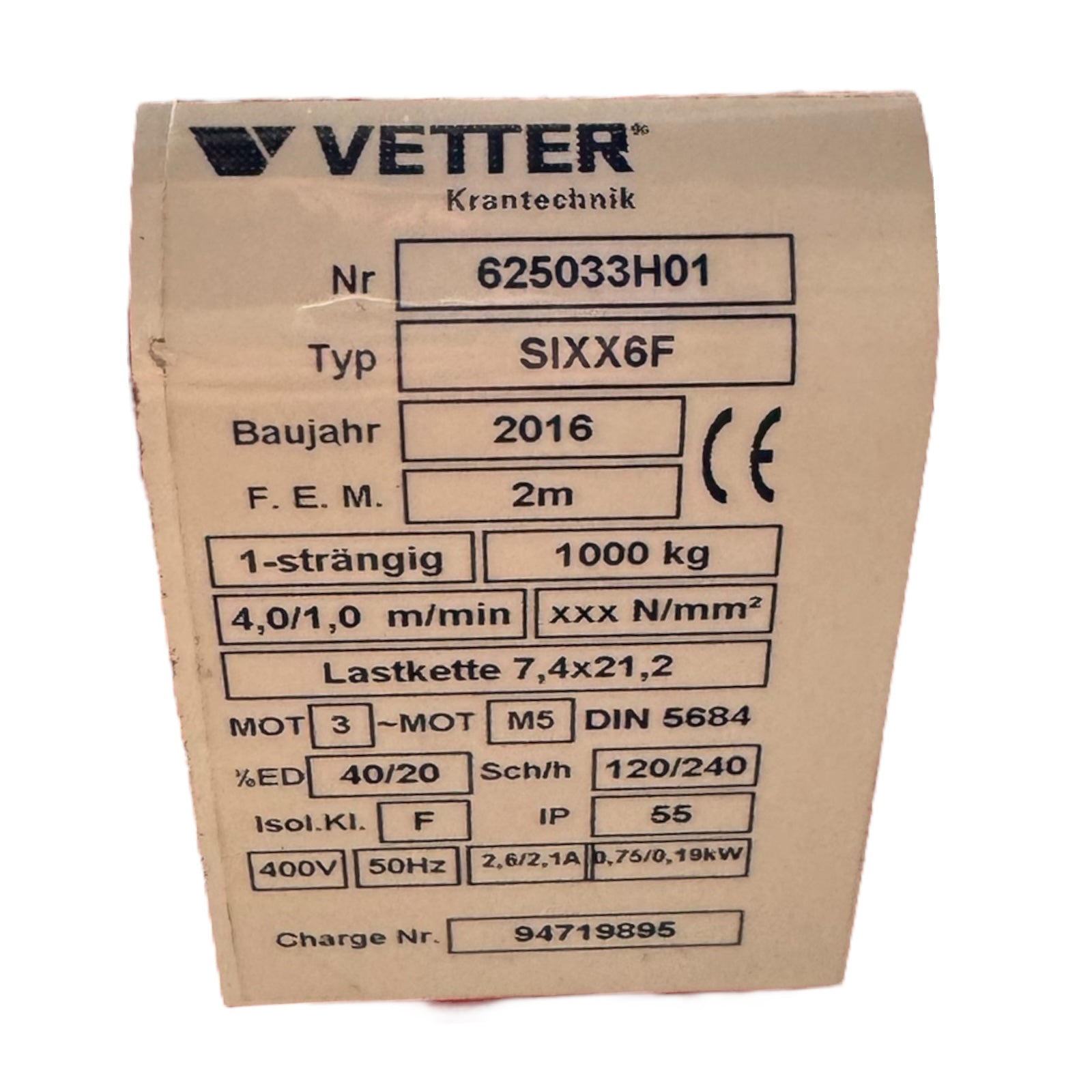 Vetter Kran PA10-3,0 SICO-HF SIXx6F Säulenschwenkkran 1000kg 3m mit Kettenzug
