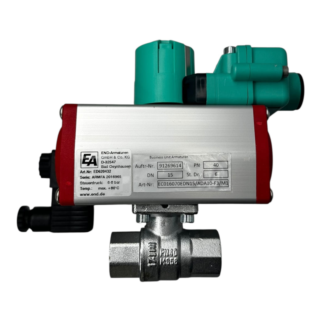 END Kugelhahn DN15 PN40 mit Pneumatik Antrieb RX Ventil P+F Sensor NEU