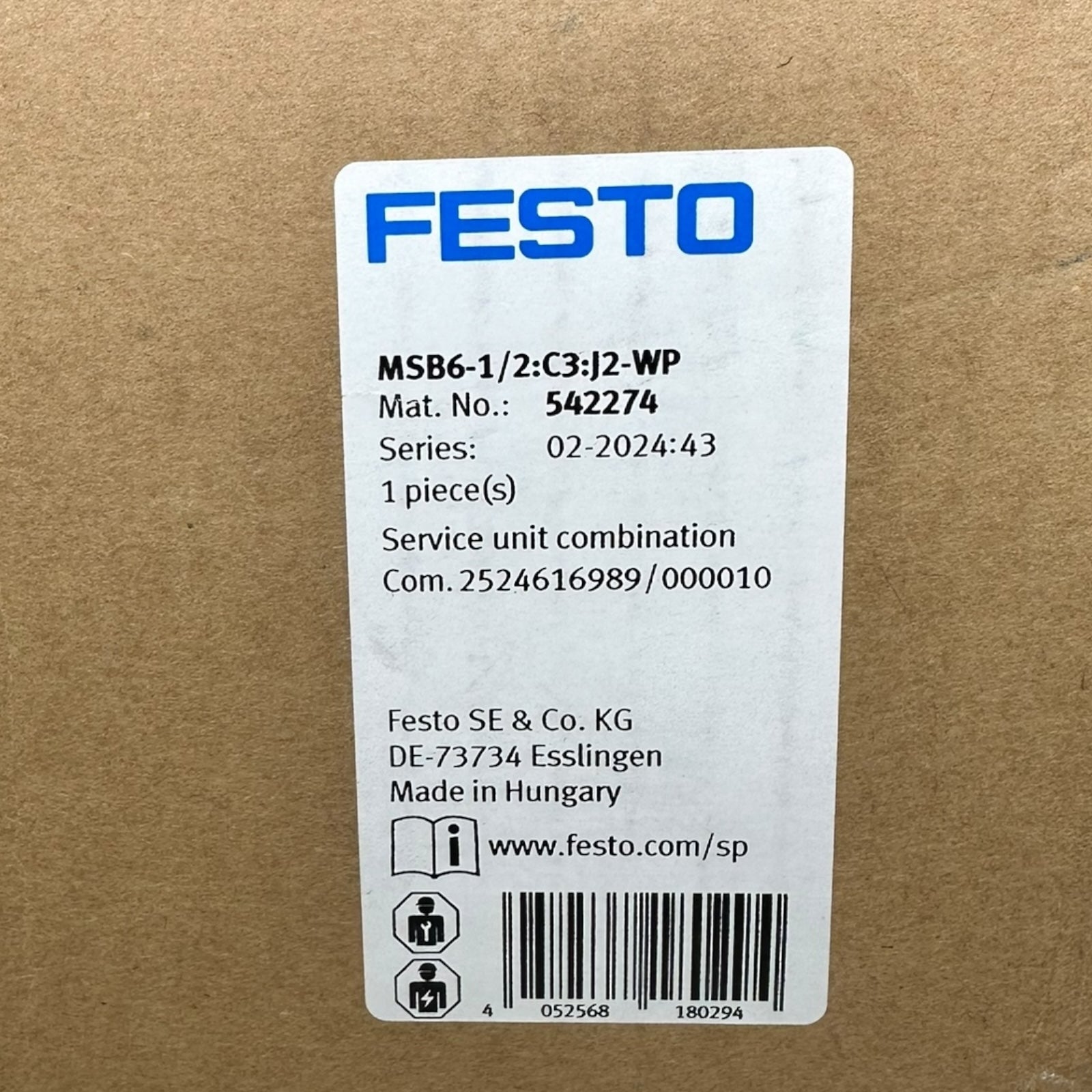 Festo MSB6-1/2:C3:J2-WP - 542274 Wartungseinheit Filterregler Öler MS6 1/2”