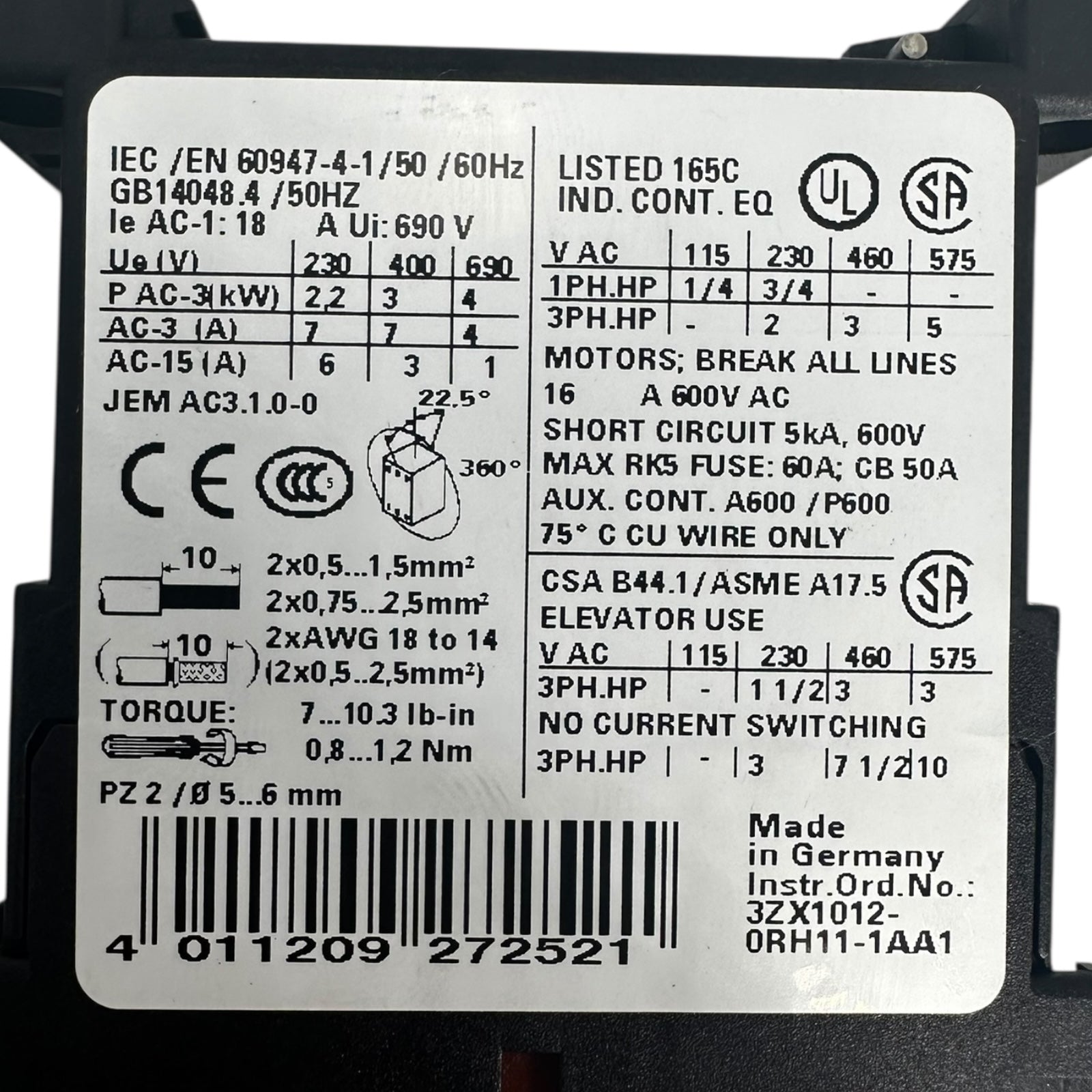 3x Siemens 3RT1015-1AP01 Schütz 3-polig 24V AC Hilfskontaktblock