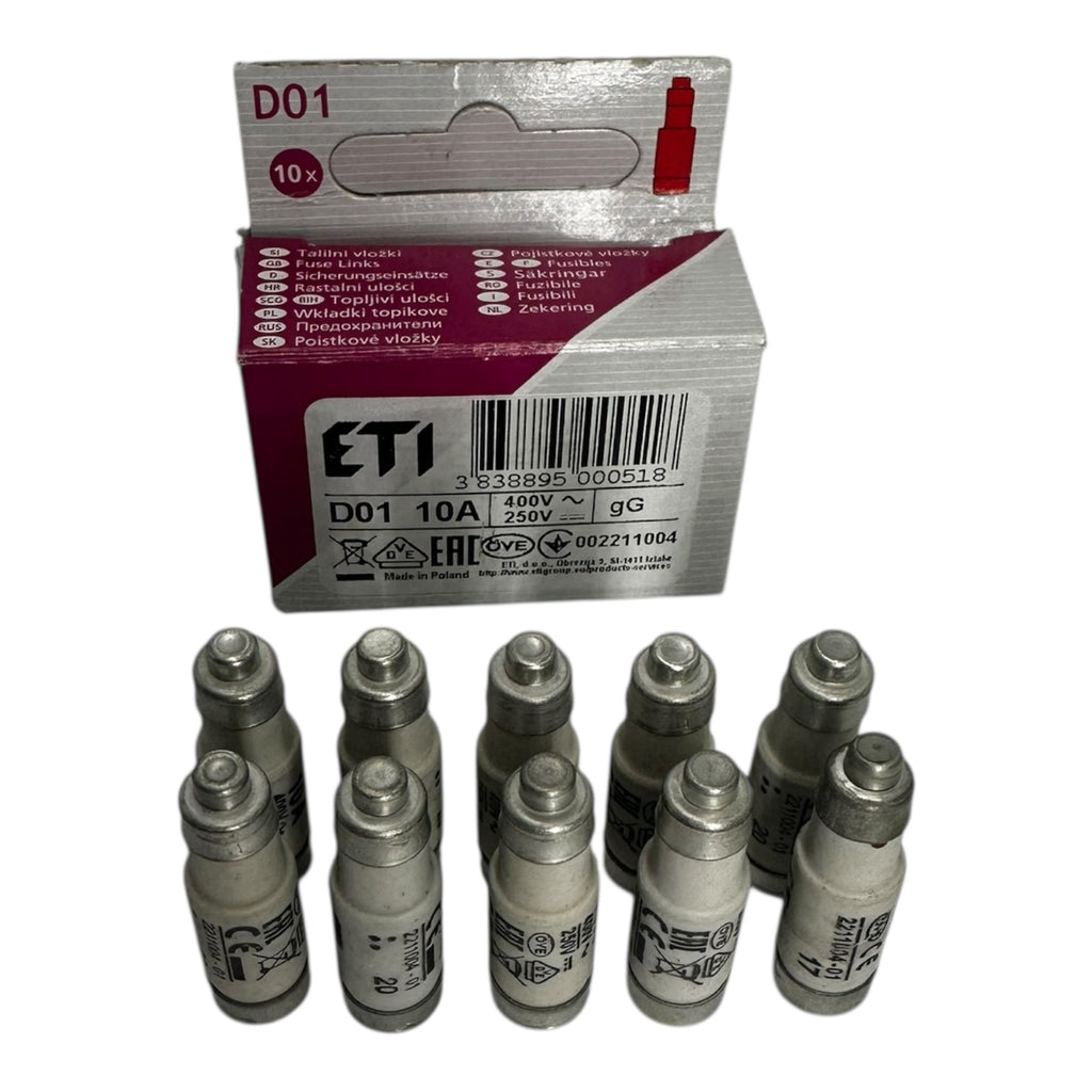 10x ETI 002211004 D01 Sicherungseinsätze 10A 400V gG