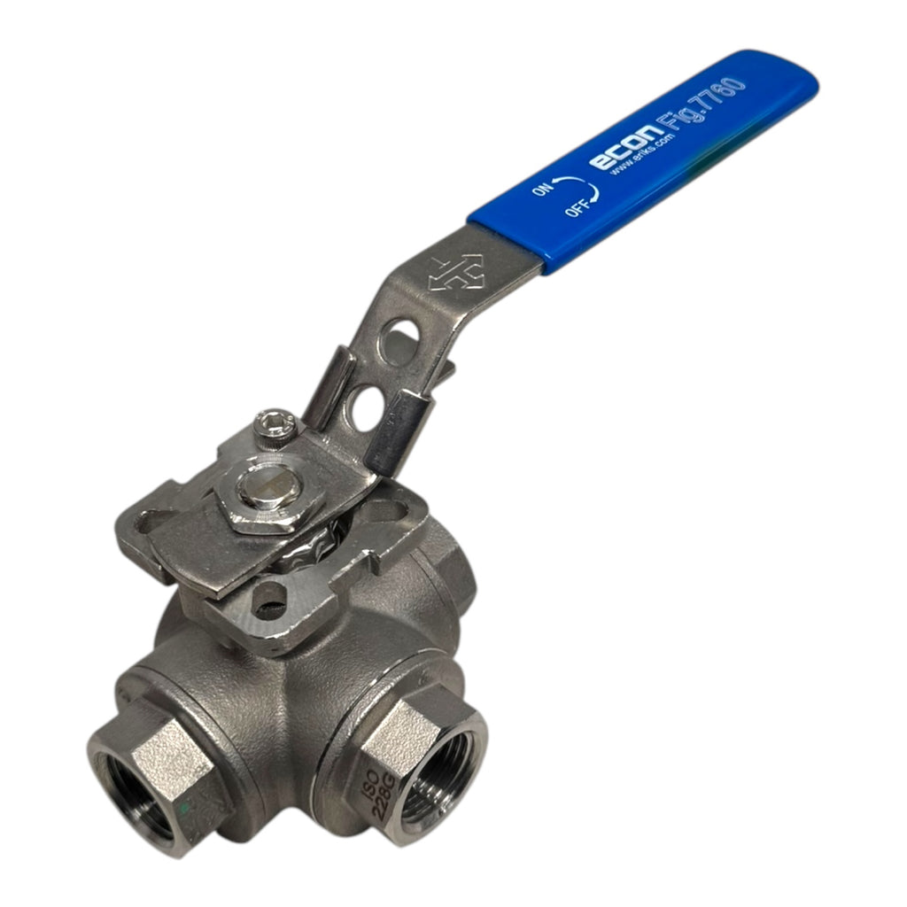 ECON Fig.7780 Kugelhahn 1/2” Edelstahl 3-Wege Ventil T-Bohrung ISO 228G PN63