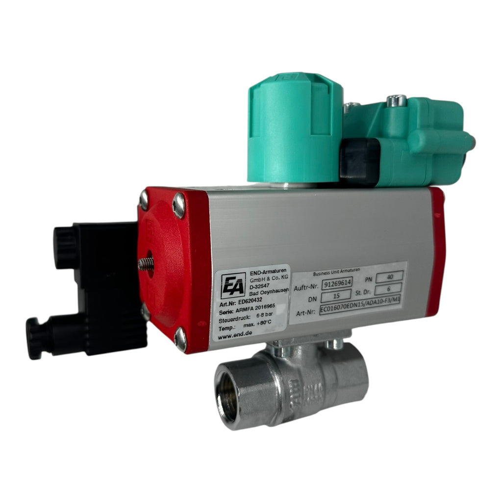END Kugelhahn DN15 PN40 mit Pneumatik Antrieb RX Ventil P+F Sensor NEU