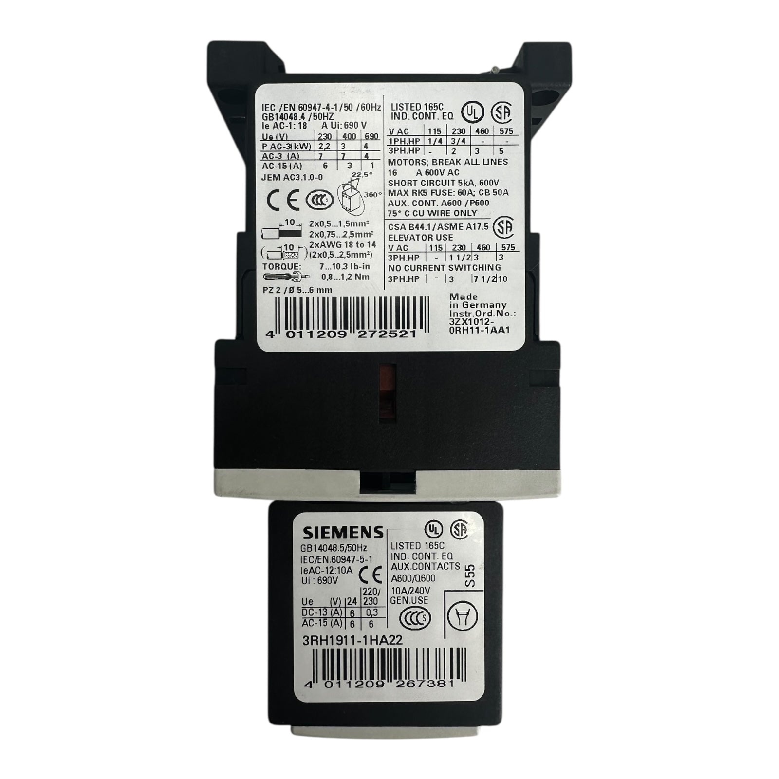 3x Siemens 3RT1015-1AP01 Schütz 3-polig 24V AC Hilfskontaktblock