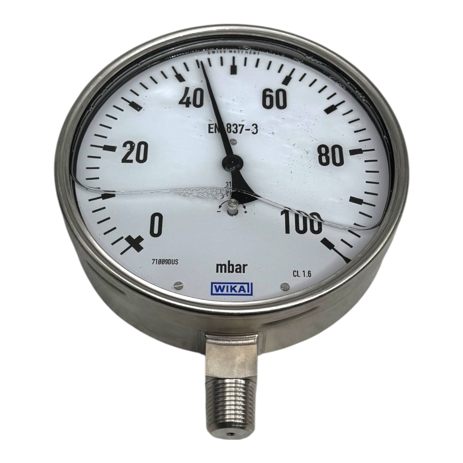 WIKA Manometer 633.50.160 Ø160mm 0–100 mbar 1/2” NPT EN837-3