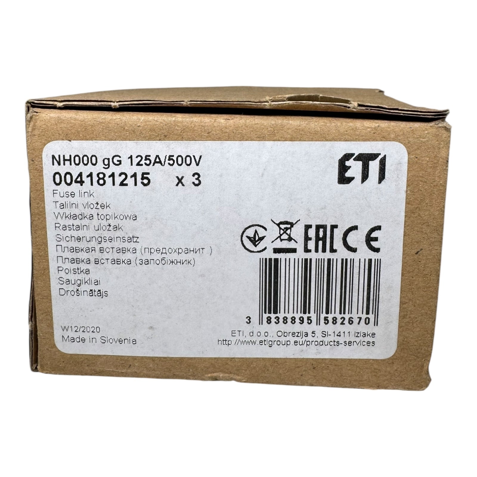 3x ETI 004181215 NH000 Sicherungseinsatz 125A 500V gG Hochleistung 120kA