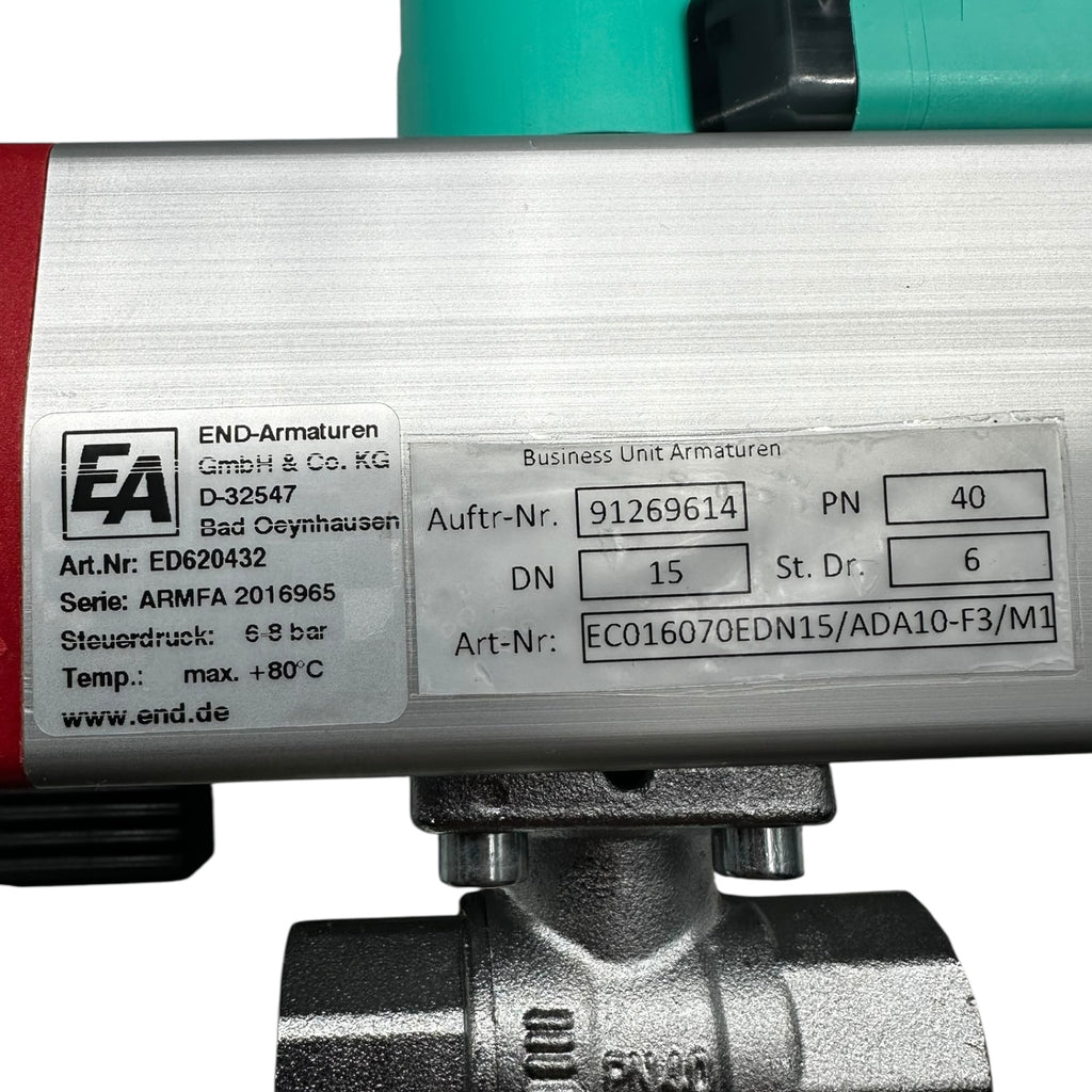END Kugelhahn DN15 PN40 mit Pneumatik Antrieb RX Ventil P+F Sensor NEU