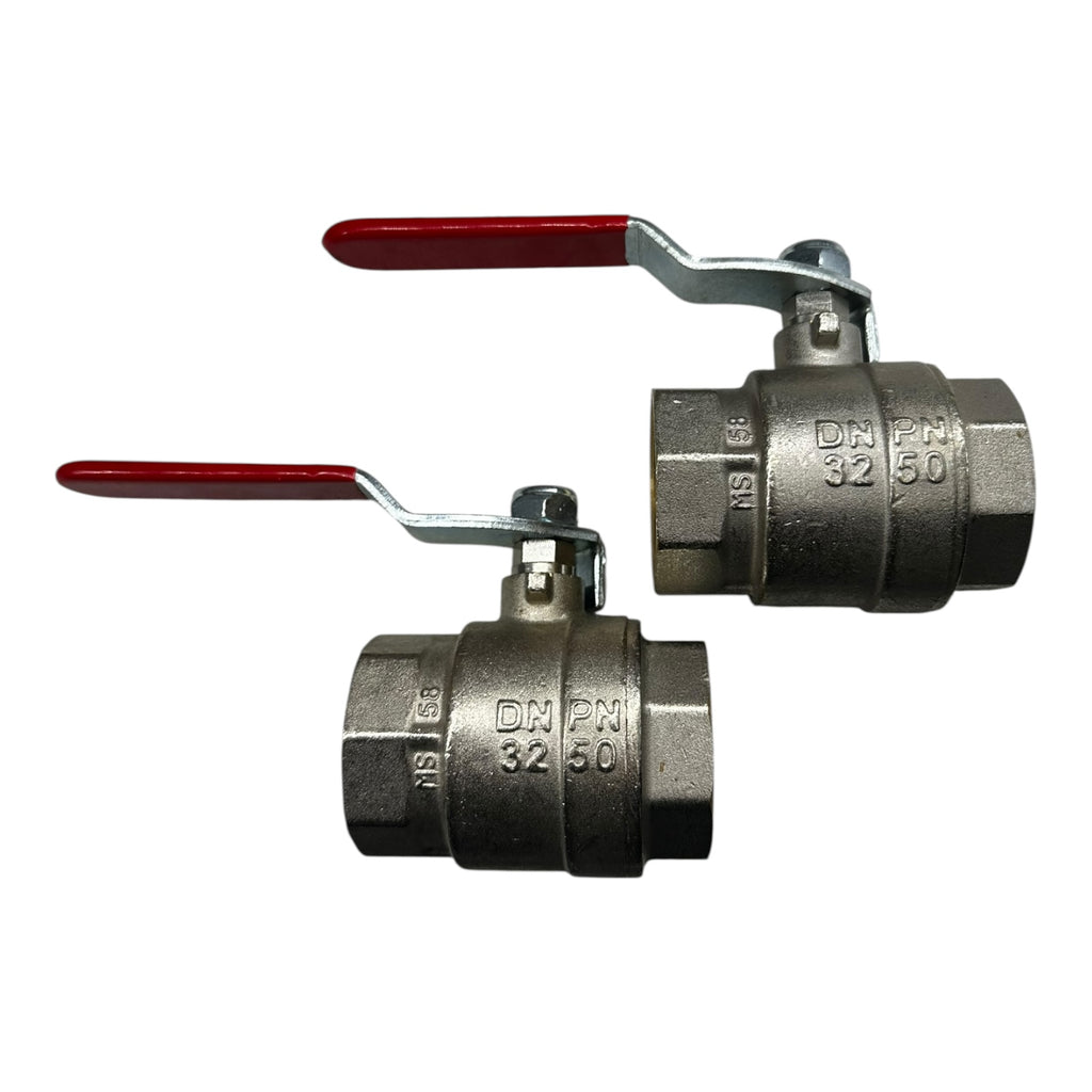 2x Kugelhahn DN32 PN50 Messing vernickelt Innengewinde Absperrventil