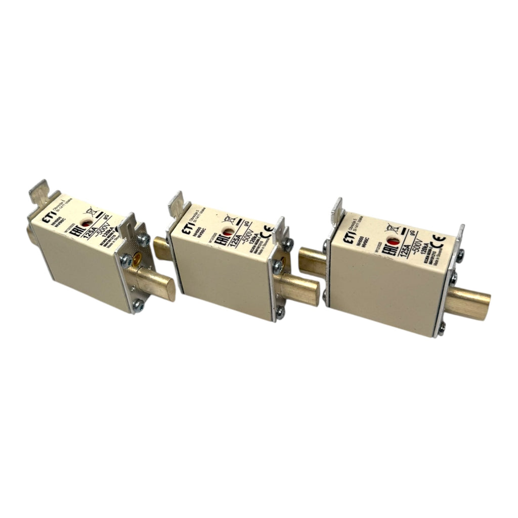 3x ETI 004181215 NH000 Sicherungseinsatz 125A 500V gG Hochleistung 120kA