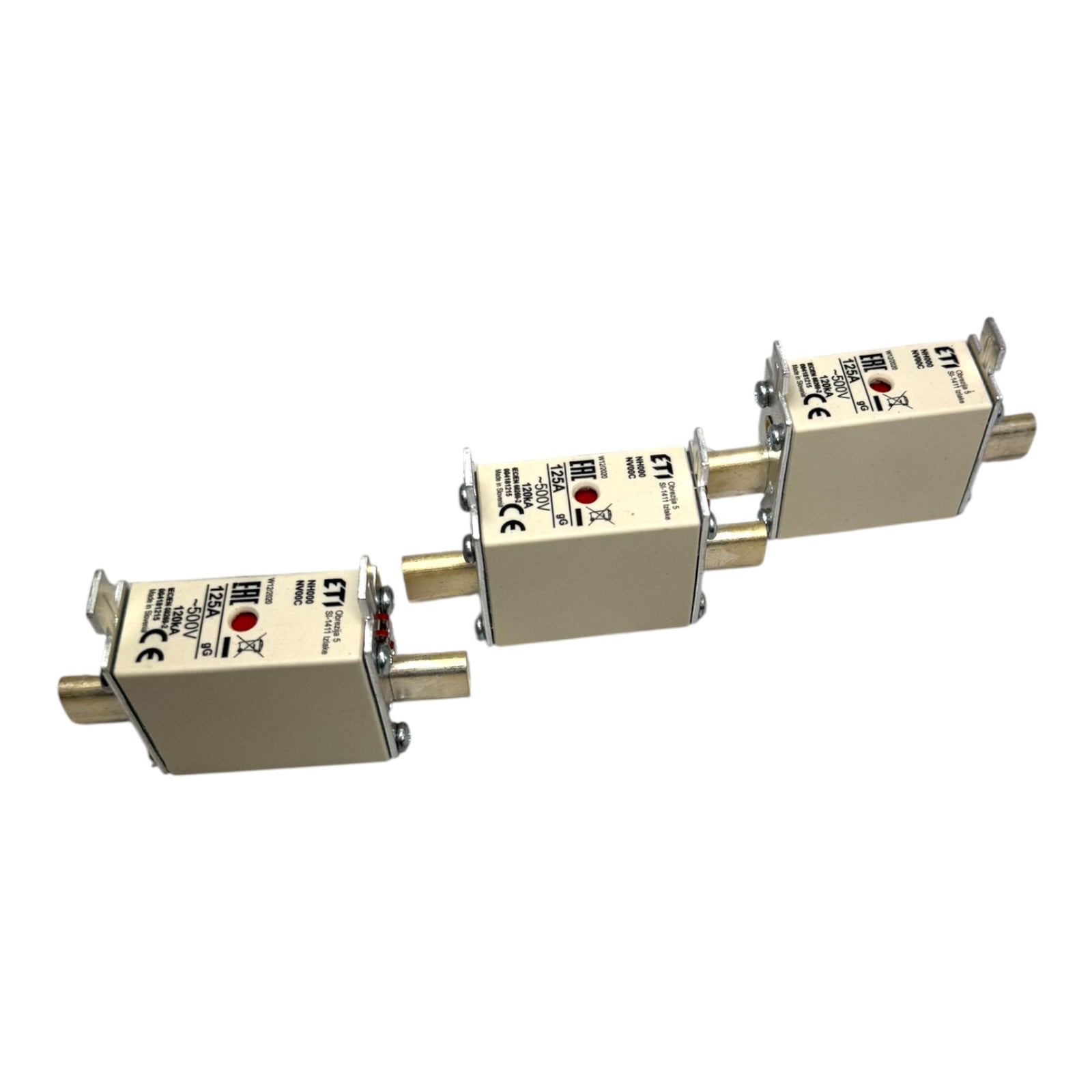 3x ETI 004181215 NH000 Sicherungseinsatz 125A 500V gG Hochleistung 120kA