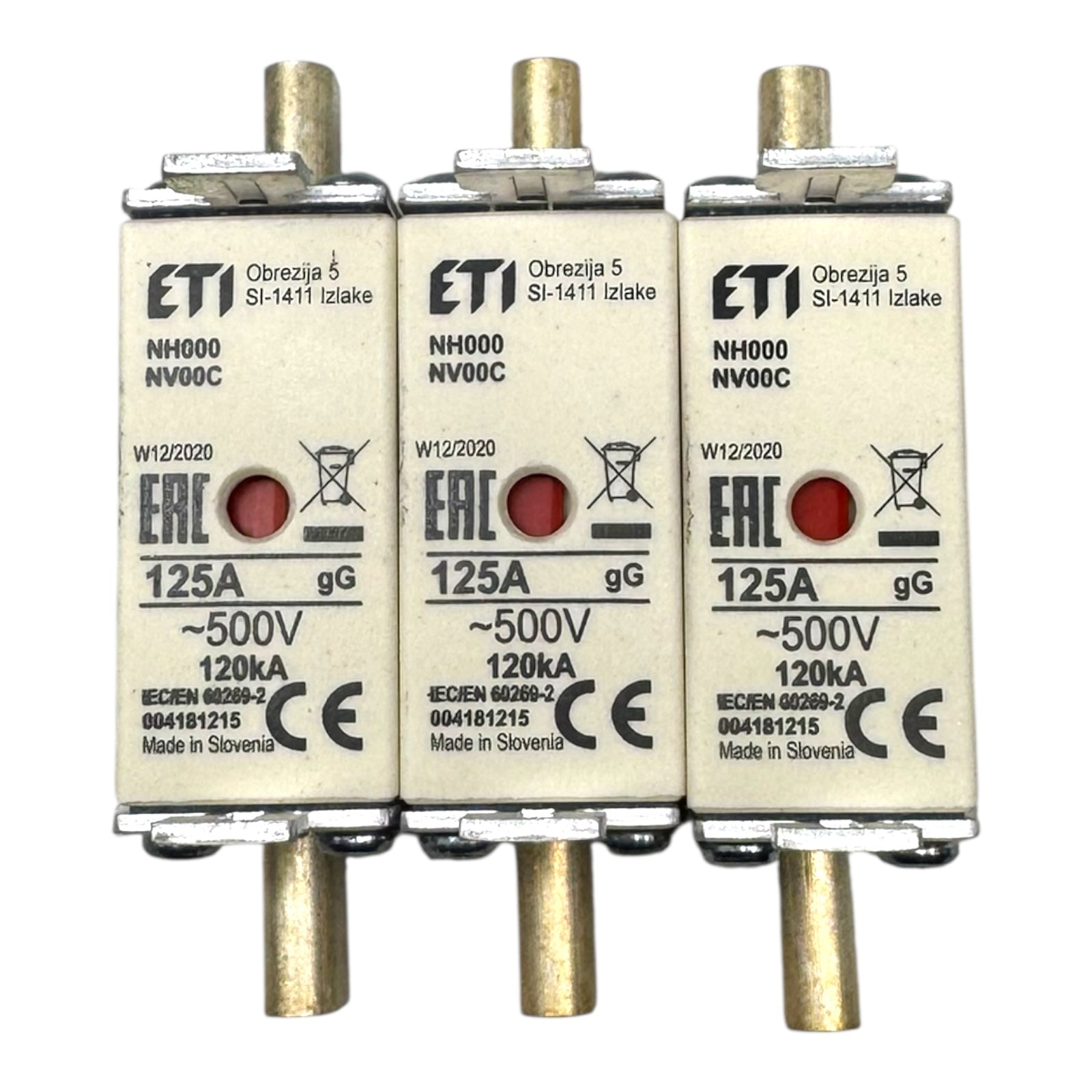 3x ETI 004181215 NH000 Sicherungseinsatz 125A 500V gG Hochleistung 120kA