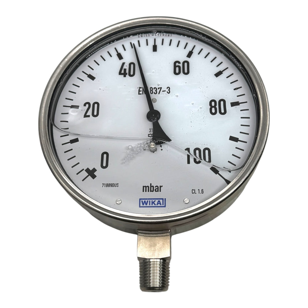 WIKA Manometer 633.50.160 Ø160mm 0–100 mbar 1/2” NPT EN837-3