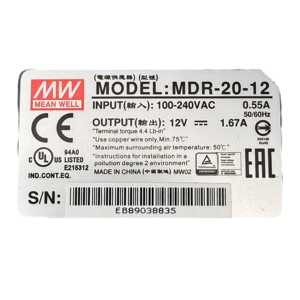 MeanWell MDR-20-12 Netzteil Schaltnetzteil 12V 1.67A 100-240VAC 0.55A IP20