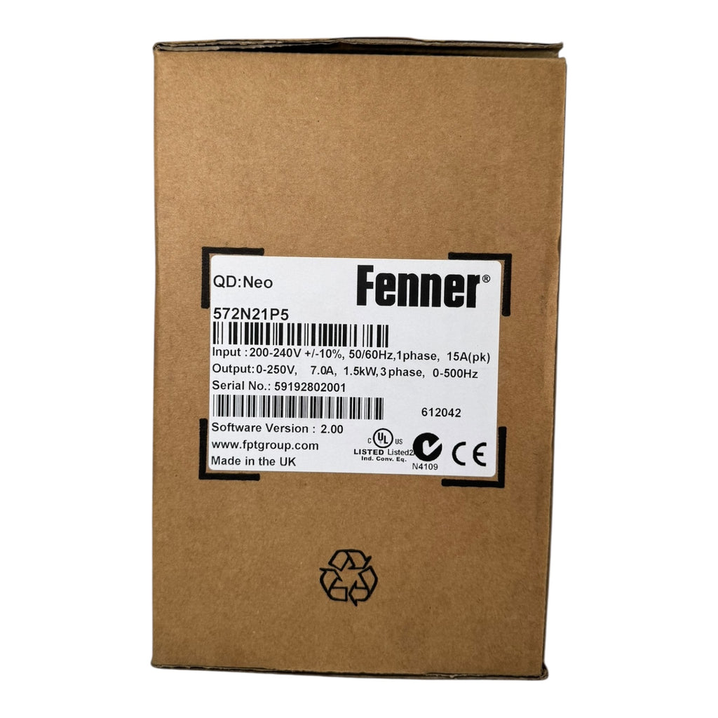 Fenner QD:Neo 572N21P5 Frequenzumrichter 1,5kW 200-240V 7A 0-500Hz UNUSED SW2.00