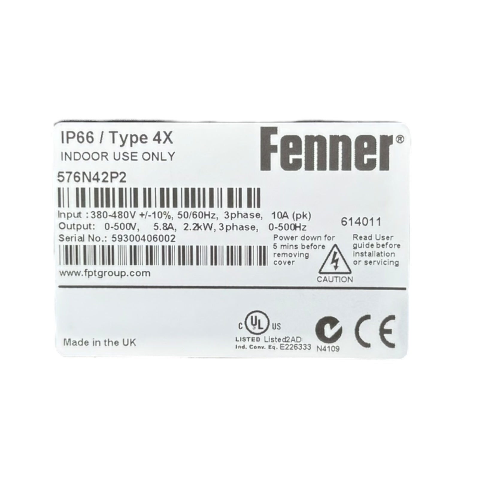 Fenner Frequenzumrichter 576N42P2 2,2kW 3-phasig 500V IP66 QD:Neo Unused