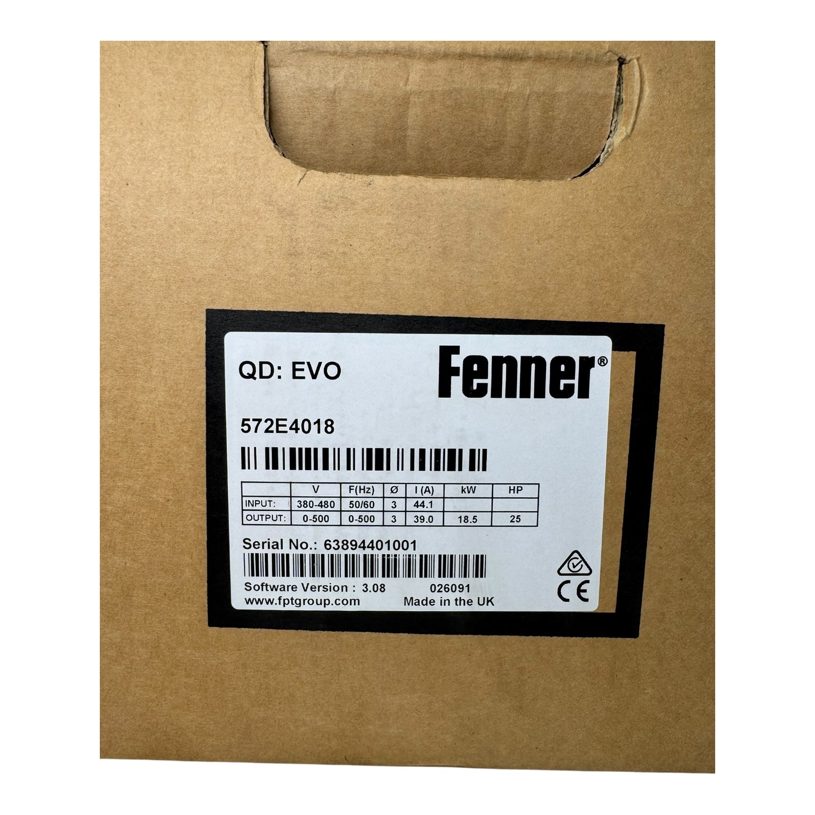 Fenner QD:EVO 572E4018 Frequenzumrichter 18,5kW 380-480V 39A 0-500Hz 3PH UNUSED