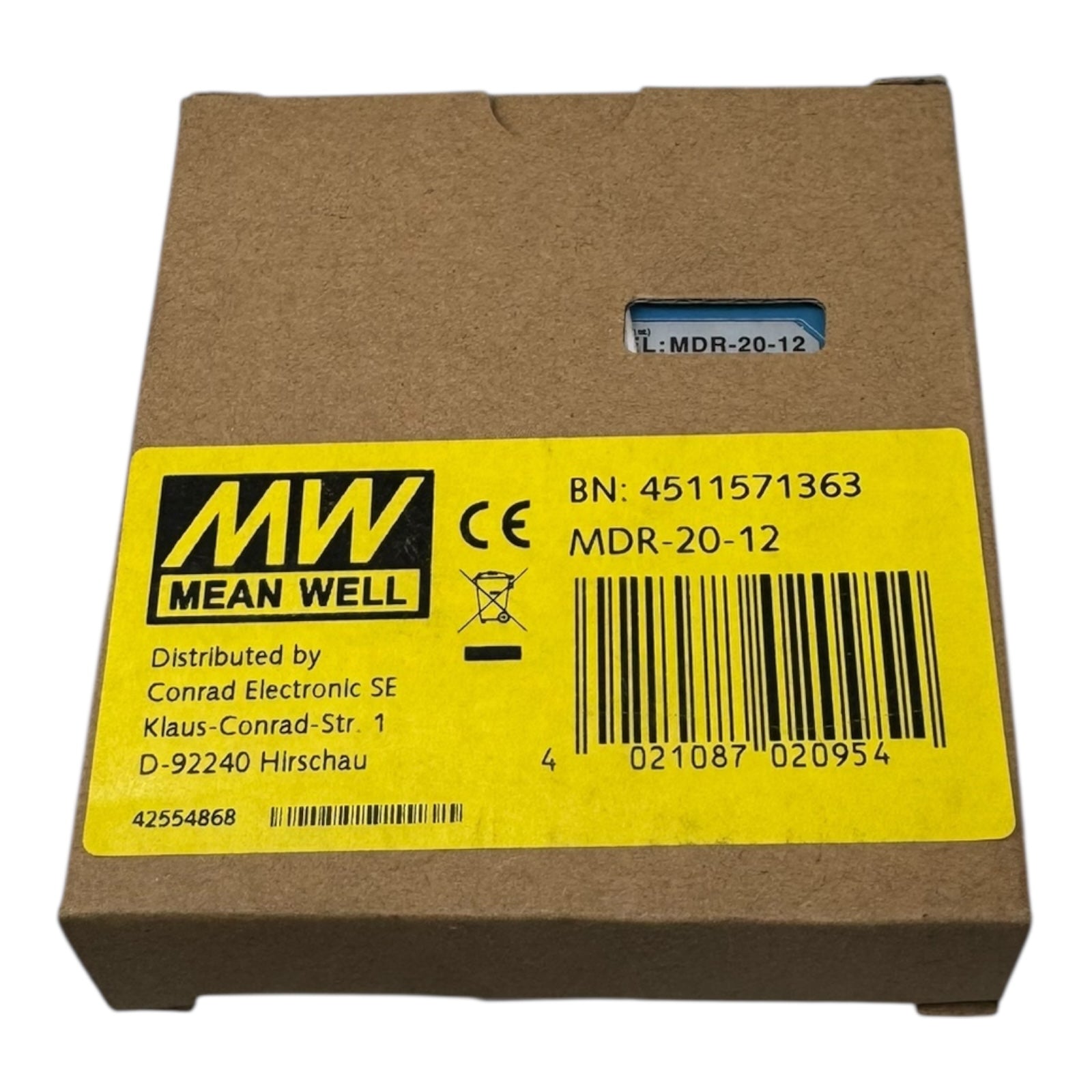 MeanWell MDR-20-12 Netzteil Schaltnetzteil 12V 1.67A 100-240VAC 0.55A IP20