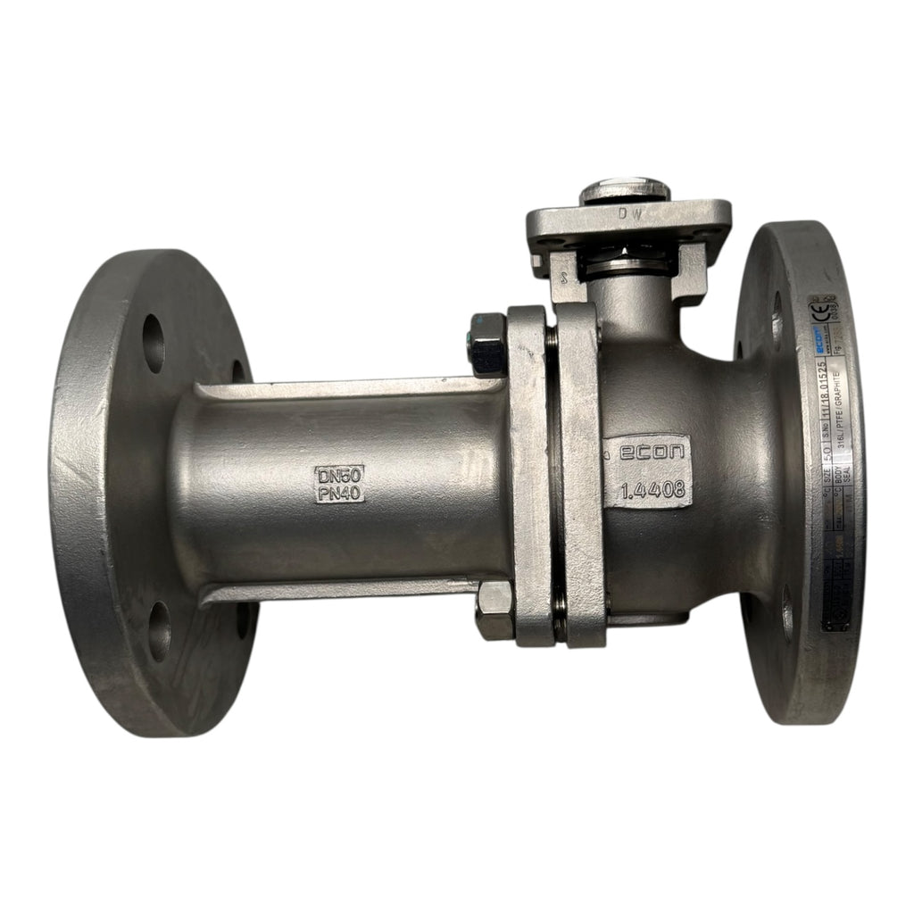 Econ 7288 Kugelhahn DN50 PN40 Edelstahl 1.4408 Feuersicherer Flansch PTFE EX