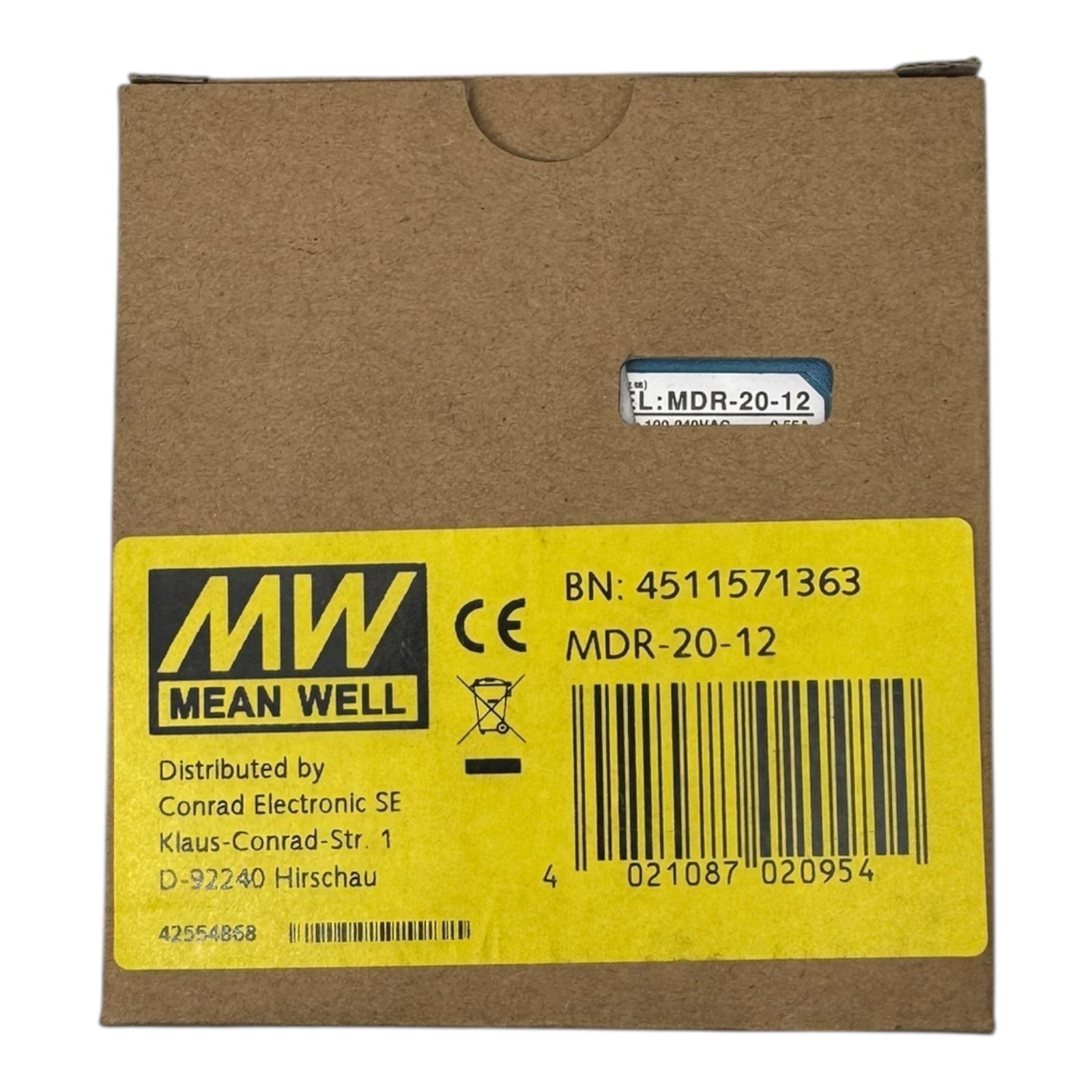 MeanWell MDR-20-12 Netzteil Schaltnetzteil 12V 1.67A 100-240VAC 0.55A IP20