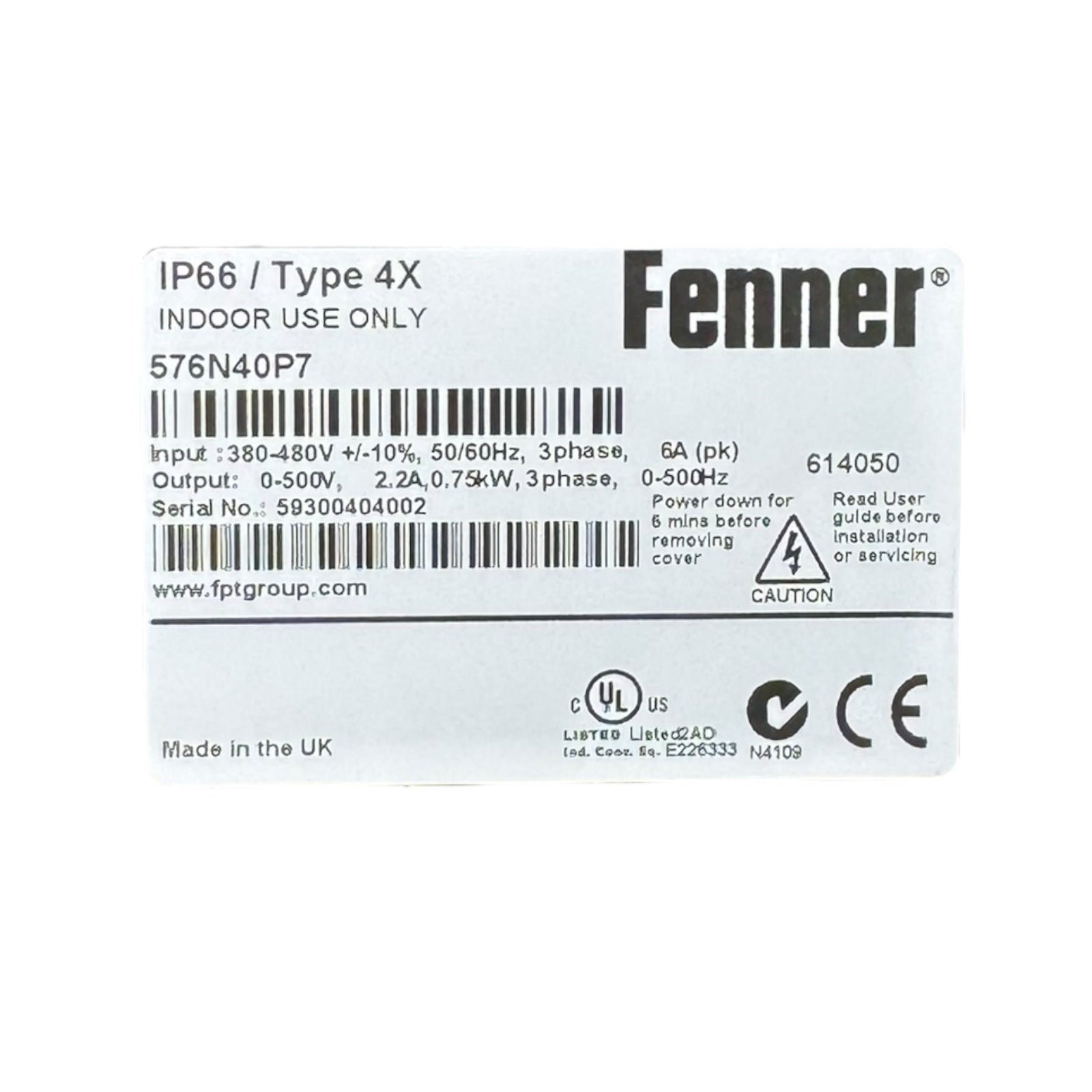 Fenner QD:Neo 576N40P7 Frequenzumrichter 0,75kW 380-480V IP66 2,2A 3PH UNUSED