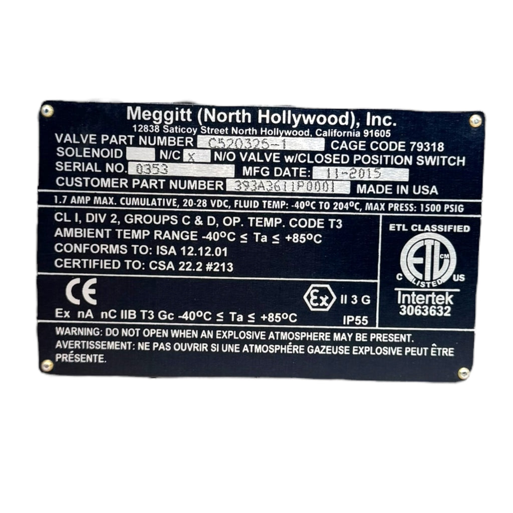 Meggitt C520325-1 Magnetventil 24VDC Ex-Schutz Ventilmodul 1500PSI 1,7A 24VDC