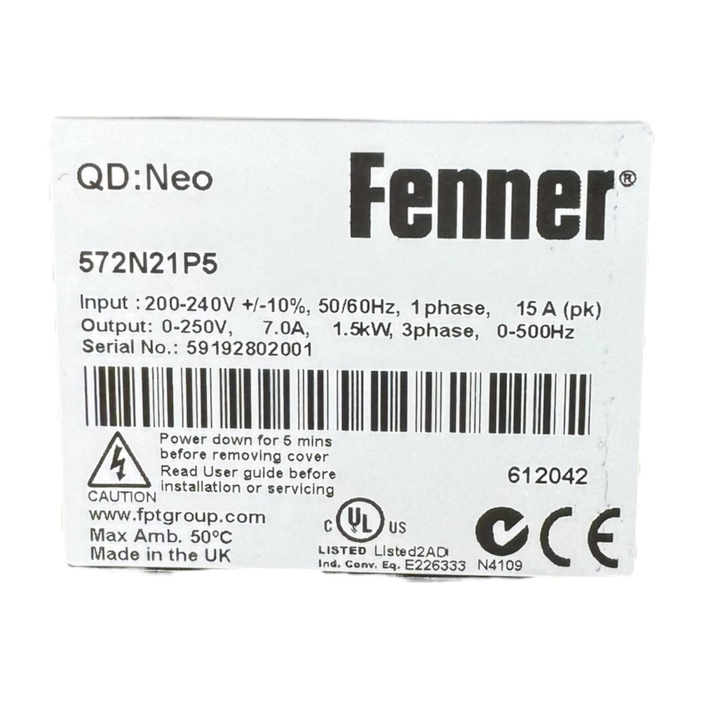 Fenner QD:Neo 572N21P5 Frequenzumrichter 1,5kW 200-240V 7A 0-500Hz UNUSED SW2.00