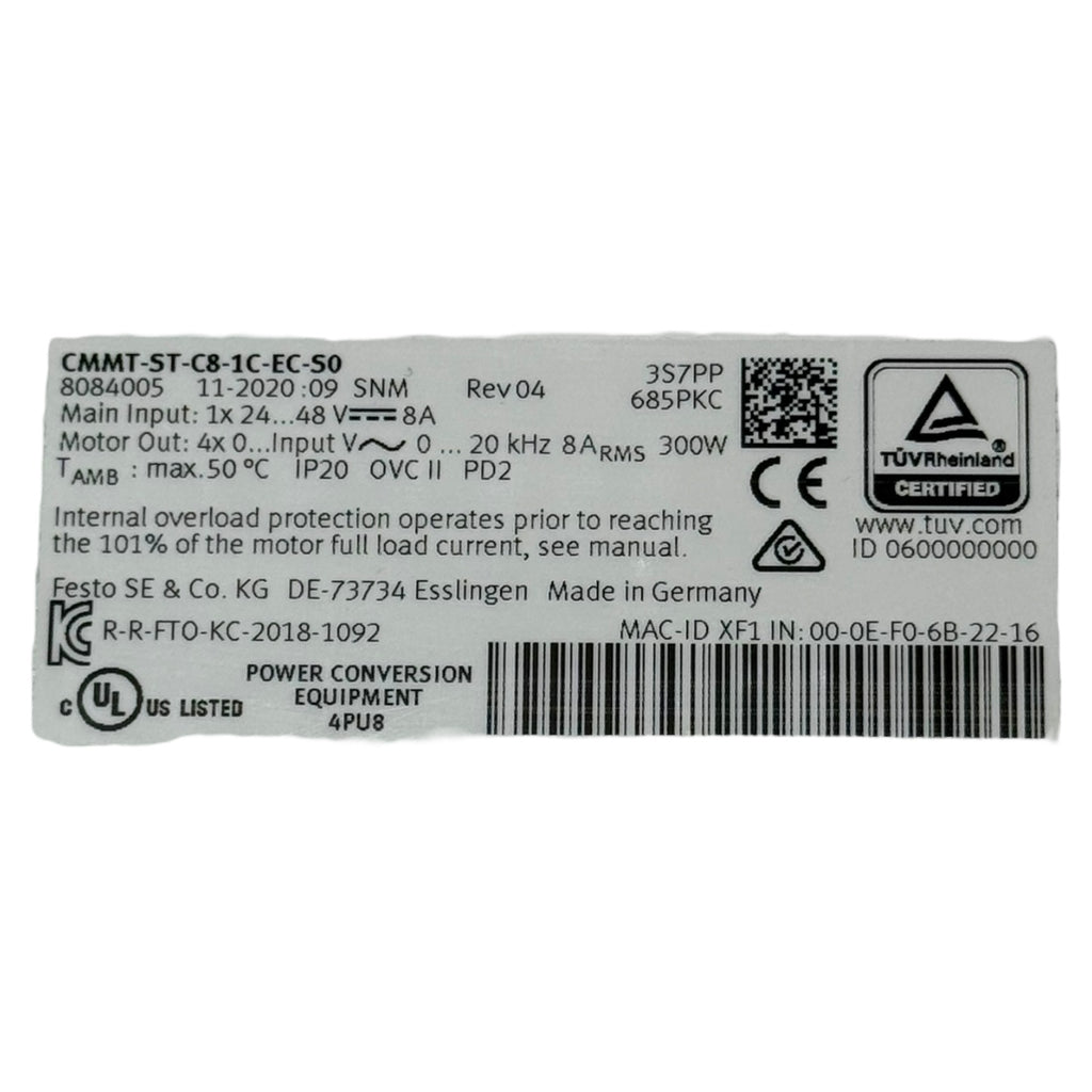 Festo CMMT-ST-C8-1C-EC-S0 Servoantriebsregler EtherCAT 24–48VDC 300W