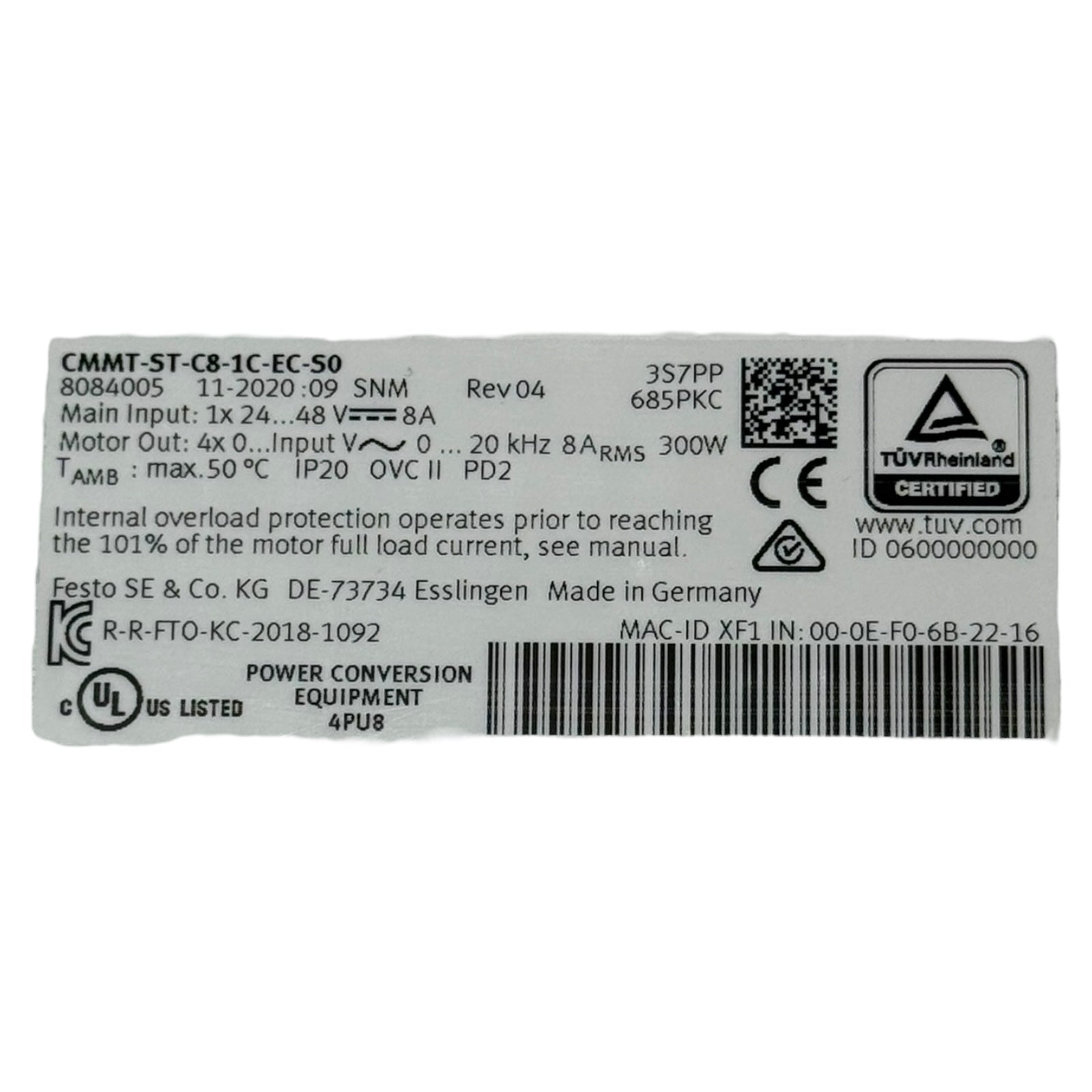Festo CMMT-ST-C8-1C-EC-S0 Servoantriebsregler EtherCAT 24–48VDC 300W