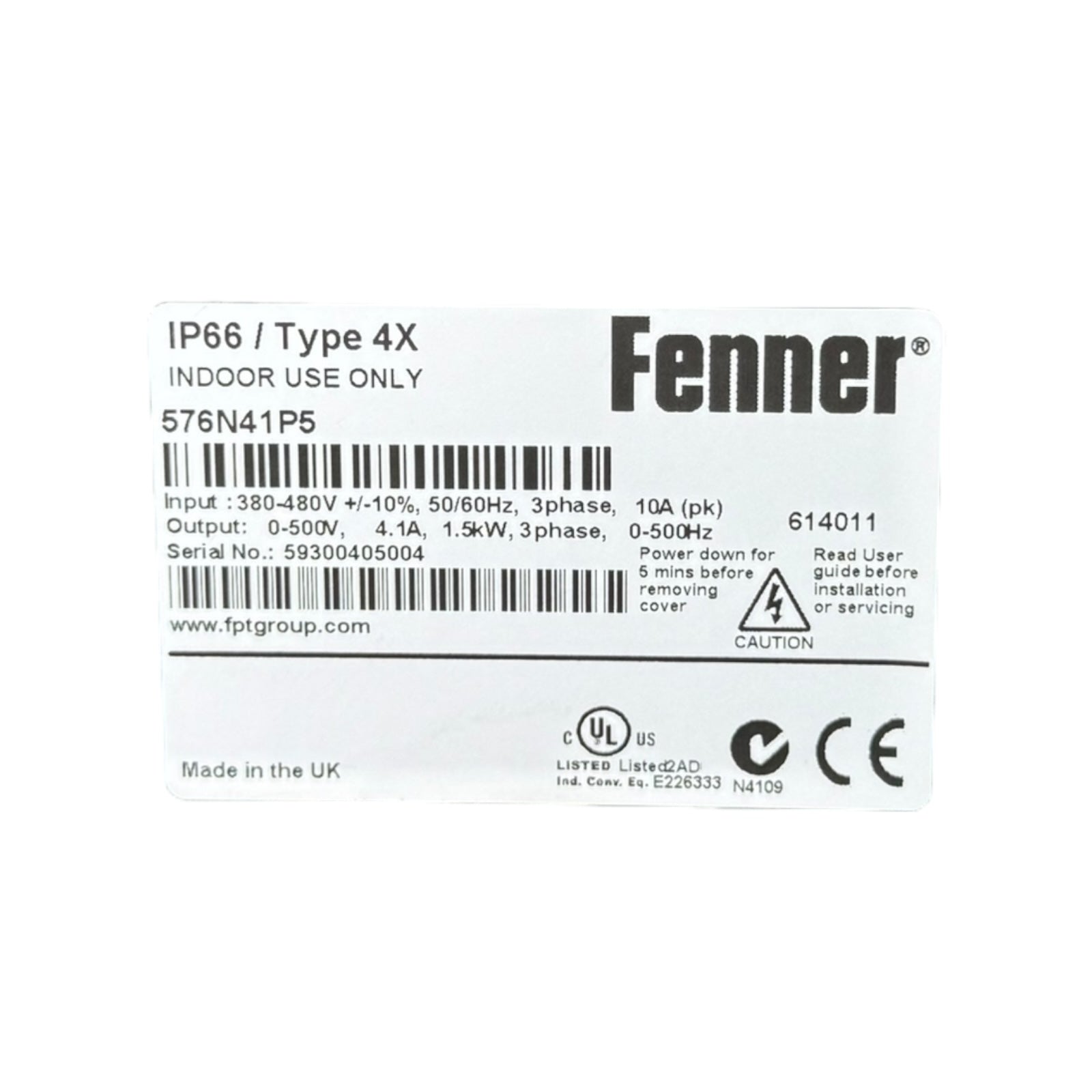 Fenner QD:Neo 576N41P5 Frequenzumrichter 1,5kW 4,1A 380-480V IP66 UNUSED SW 2.00