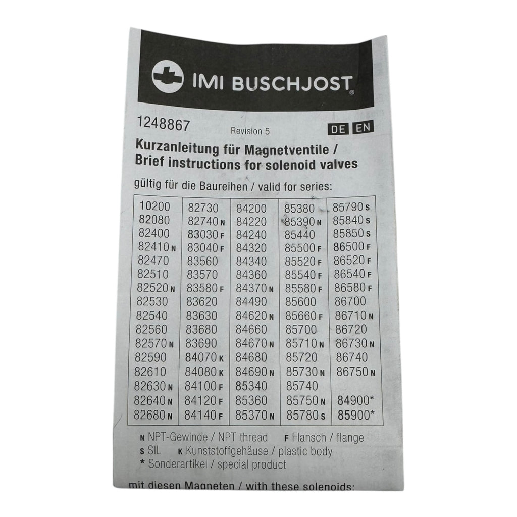 IMI Buschjost 8251040.9151.02400 G¼ 2/2-Wege Magnetventil 3 mm 0‑20 bar 24V