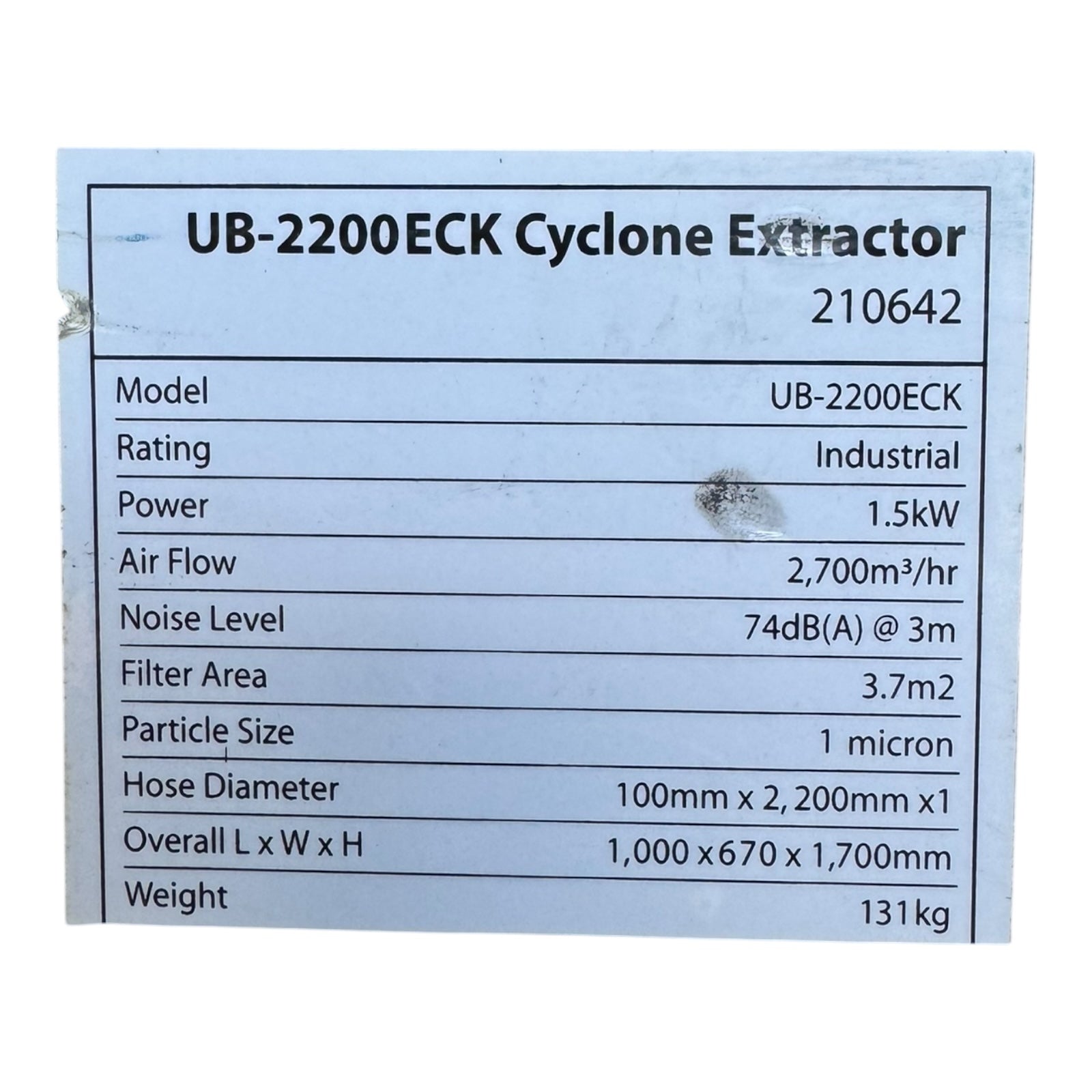 Axminster UB-2200ECK Zyklonabscheider Absaugung 1,5kW 2700m³/h 74dB
