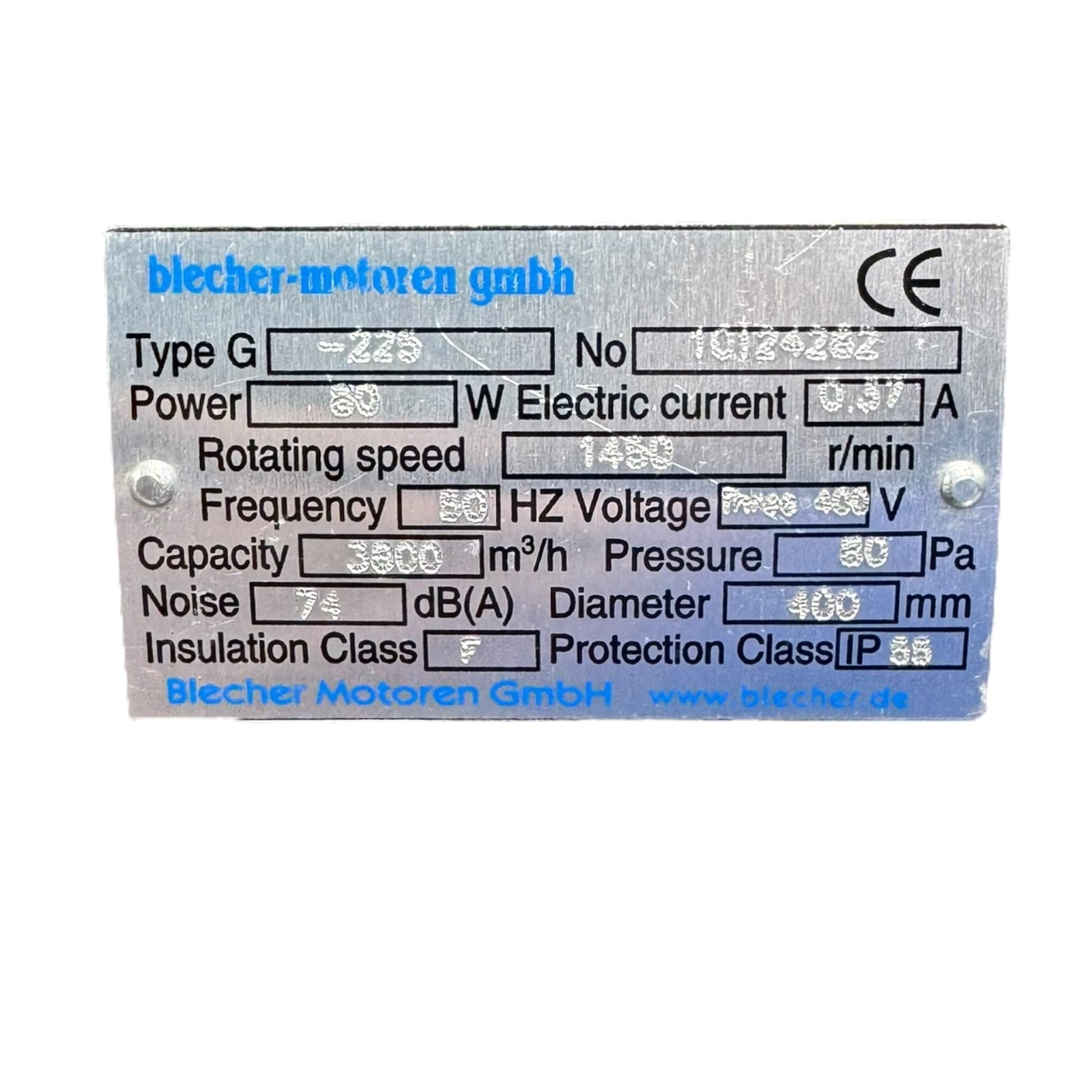 Blecher 1233285 Rohrventilator G-225 3800m³/h 1450U/min Ø400mm IP55 400V 80W