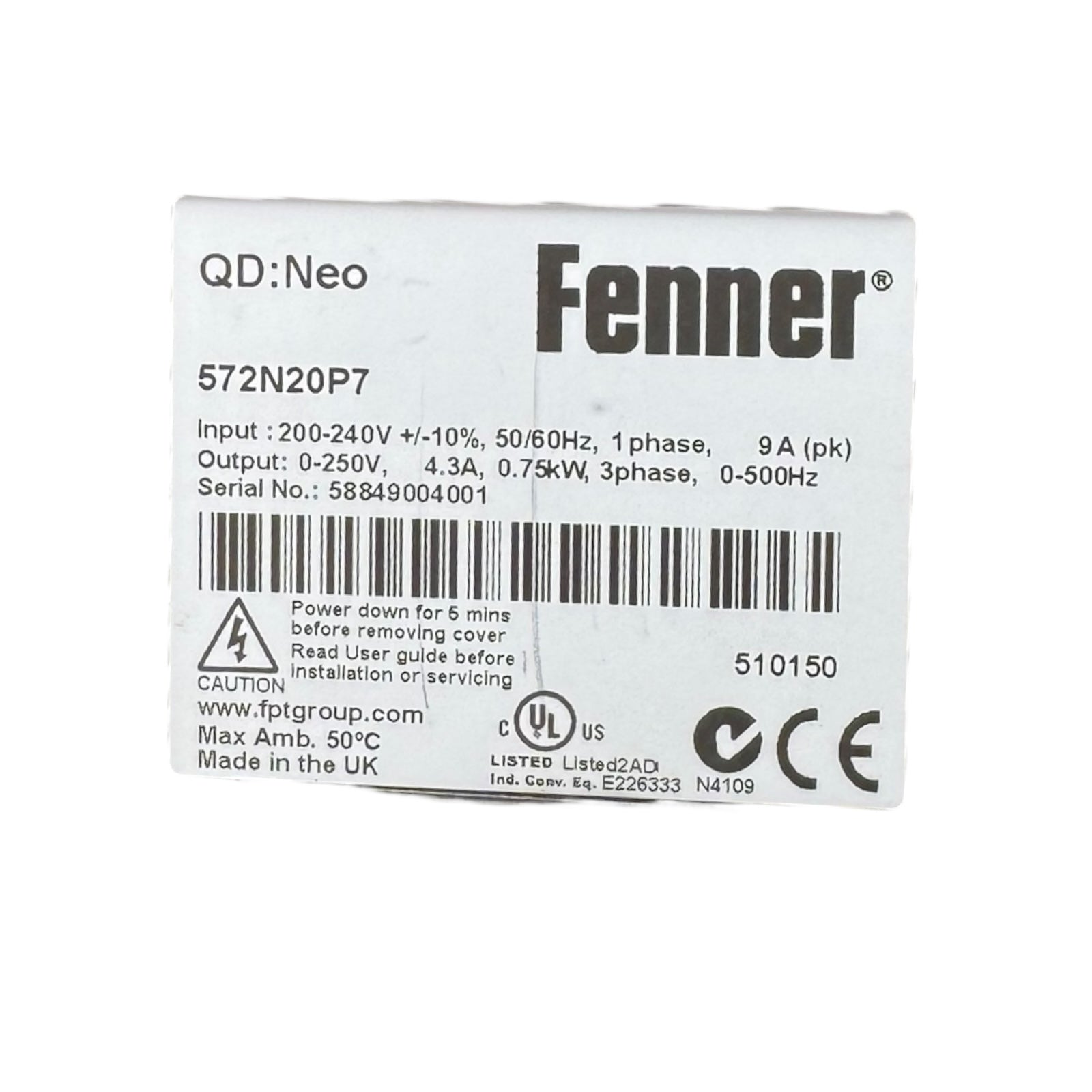 Fenner QD:Neo 572N20P7 Frequenzumrichter 0,75kW 200-240V 4,3A 3PH UNUSED