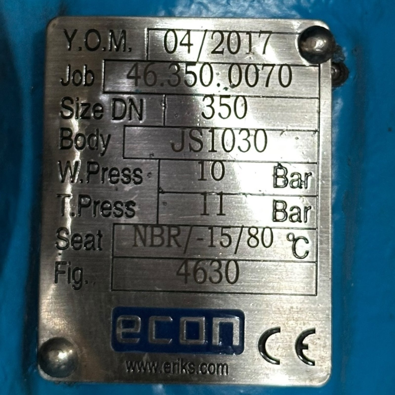 ECON 4630 Absperrklappe DN350 PN10 Edelstahl 1.4408 NBR Sitz JS1030 10 bar neu