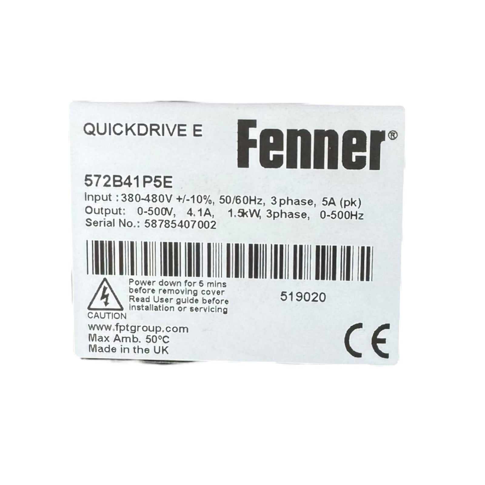 Fenner 572B41P5E Frequenzumrichter 1,5kW 0–500V 3-Phasen Quickdrive E Unused