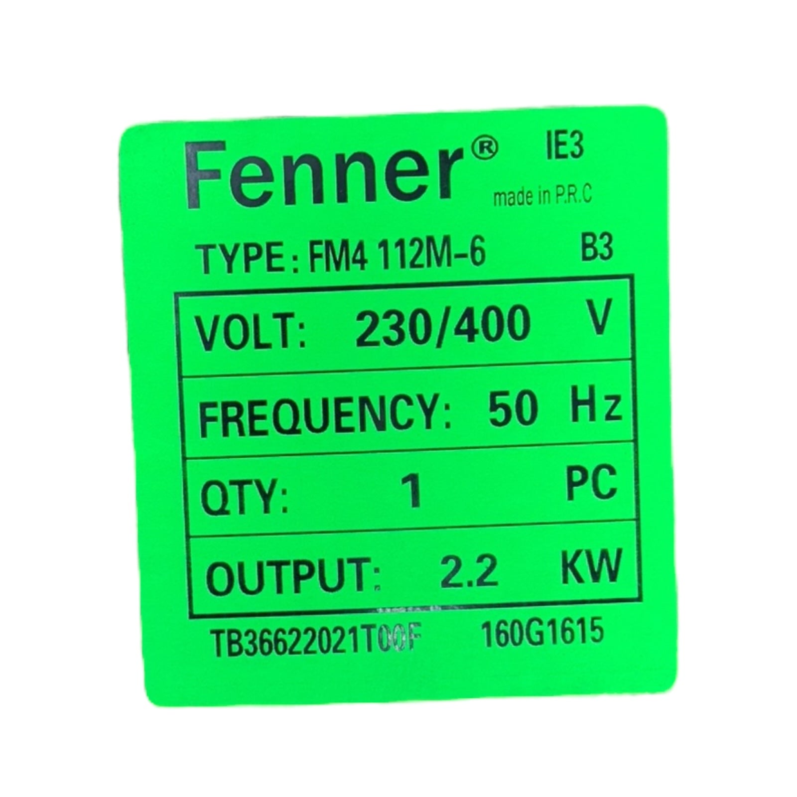 Fenner Elektromotor 2,2kW 112M-6 B3 IE3 230/400V 965rpm IP55 50Hz / 60Hz Unused