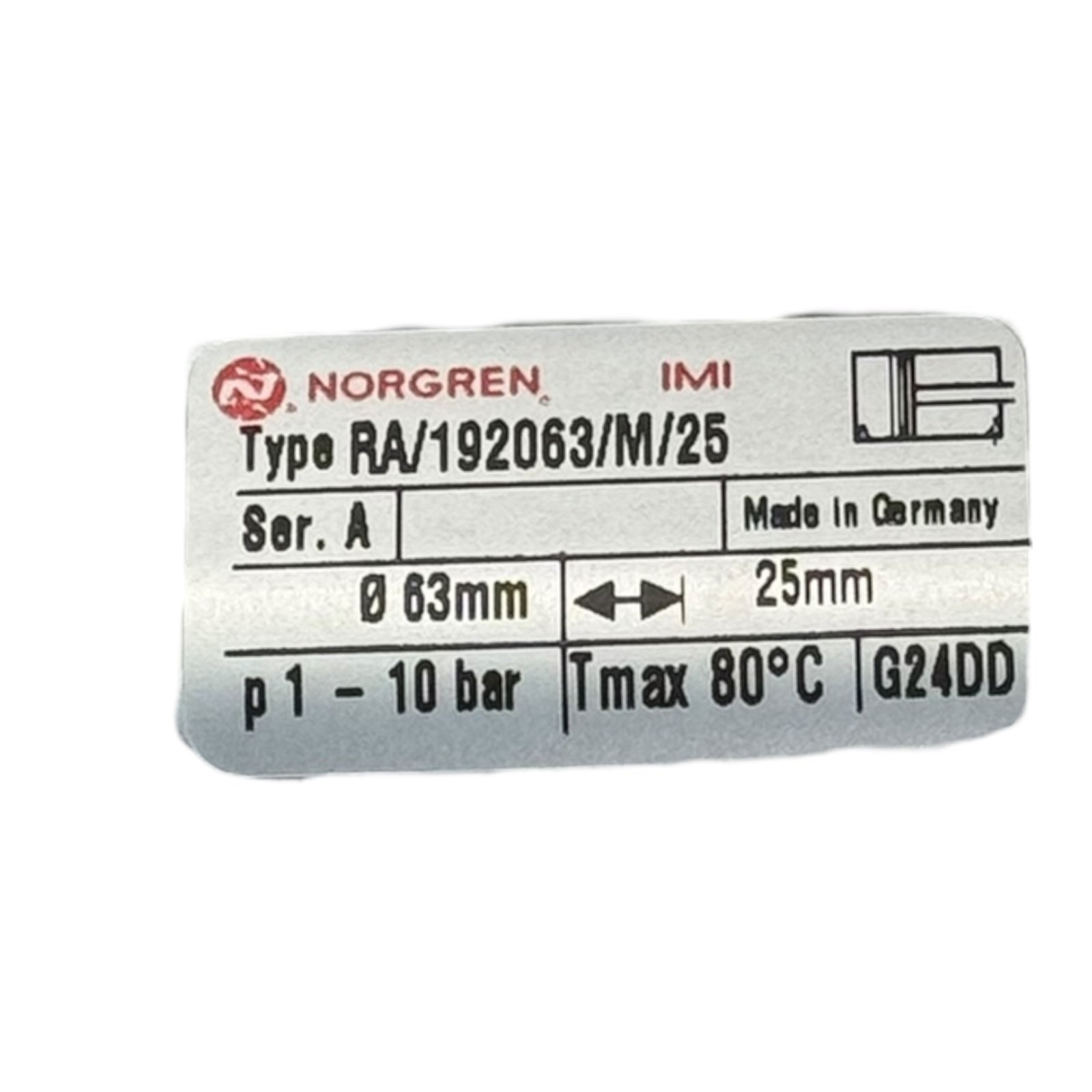 Norgren RA/192063/M/25 Pneumatikzylinder Ø63mm Hub 25mm ISO Zylinder 10bar