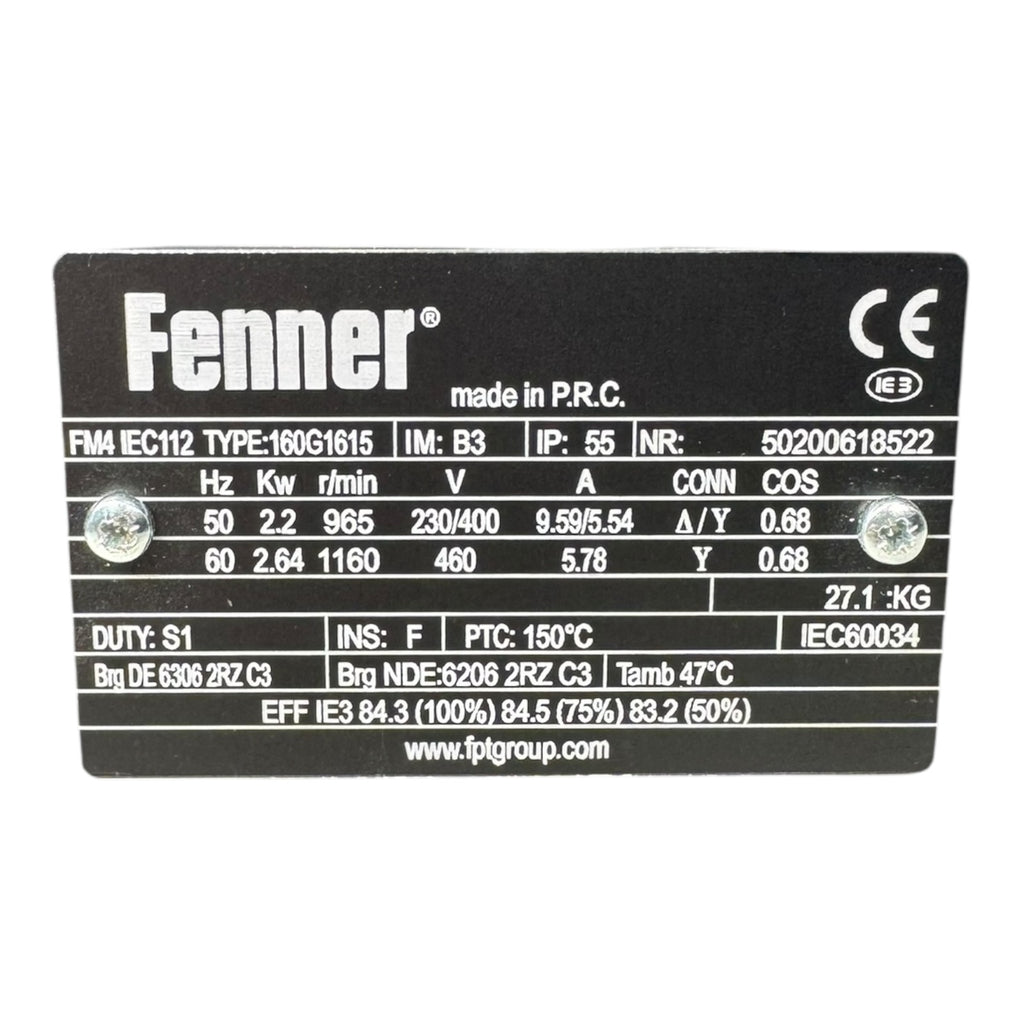 Fenner 160G1615 Elektromotor Drehstrom 2,2kW 230/400V B3 IE3 160G1615 Unused