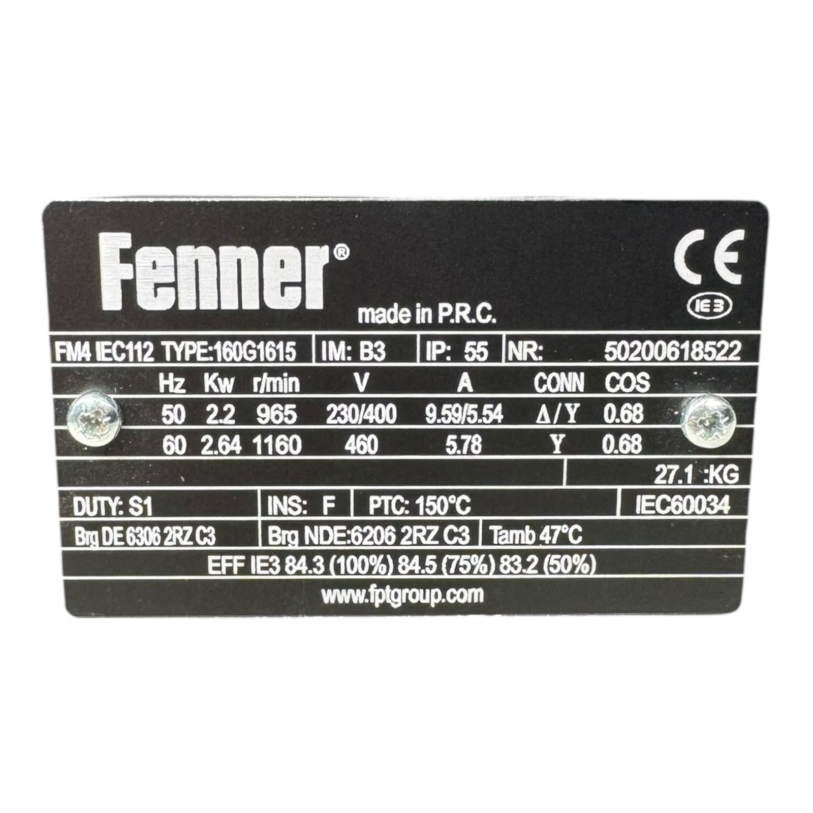 Fenner 160G1615 Elektromotor Drehstrom 2,2kW 230/400V B3 IE3 160G1615 Unused