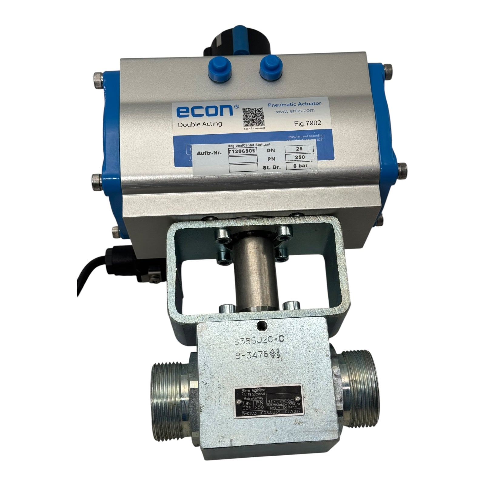 Econ Böhmer BHGV3008.0355 DN25 PN250 Pneumatik Antrieb Fig.7902 3009MD024W3