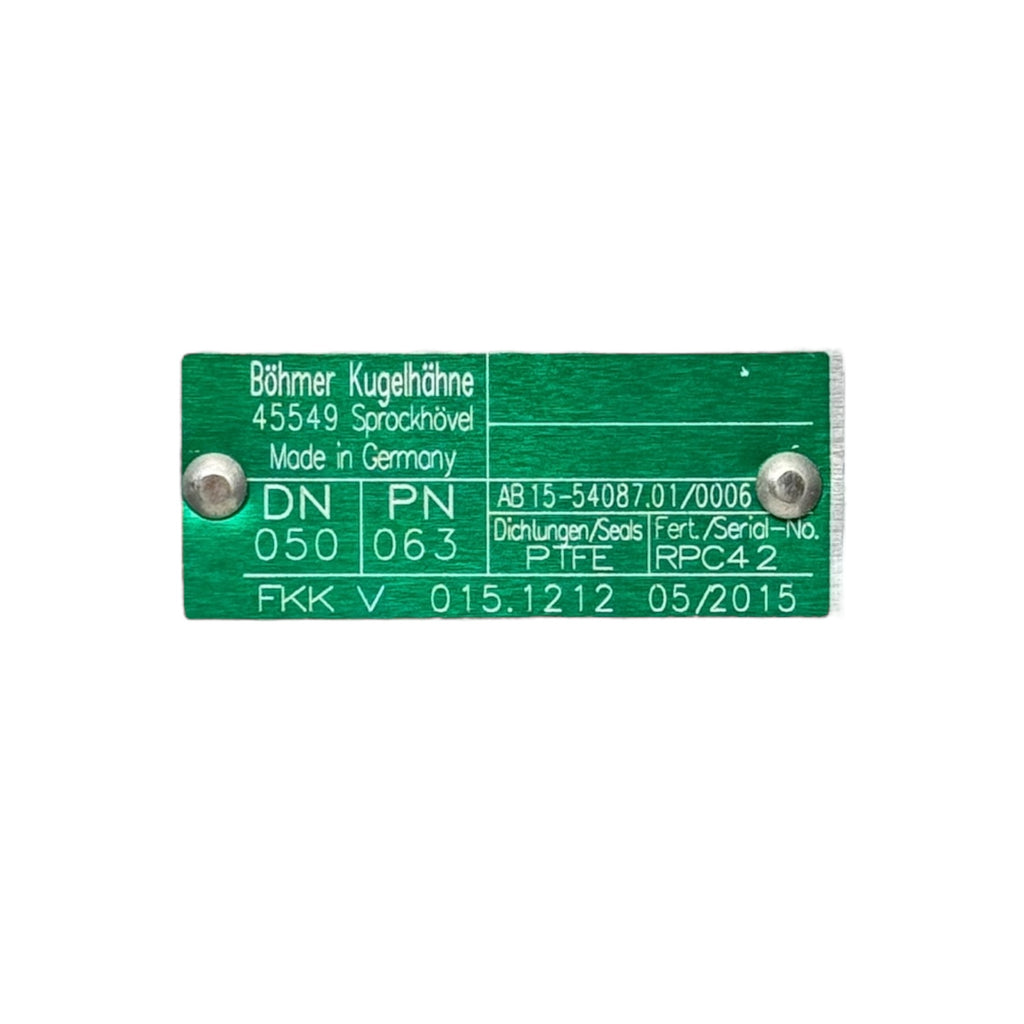 Böhmer Kugelhahn FKKV 015.1212 DN50 PN63 Flanschventil 2” P-TFE RPC42 Stahl