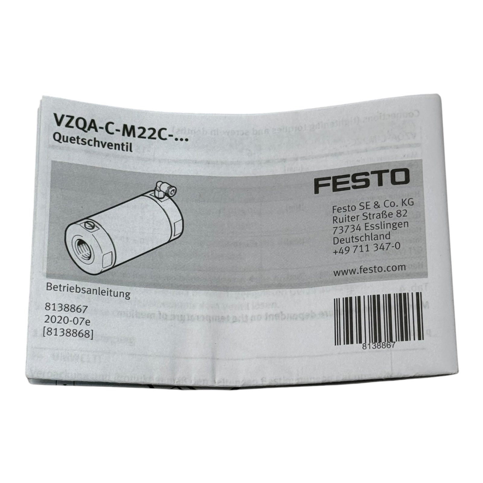 Festo Quetschventil VZQA-C-M22C-15-GG-V2V4E-6 DN15 PN10 EPDM Edelstahl