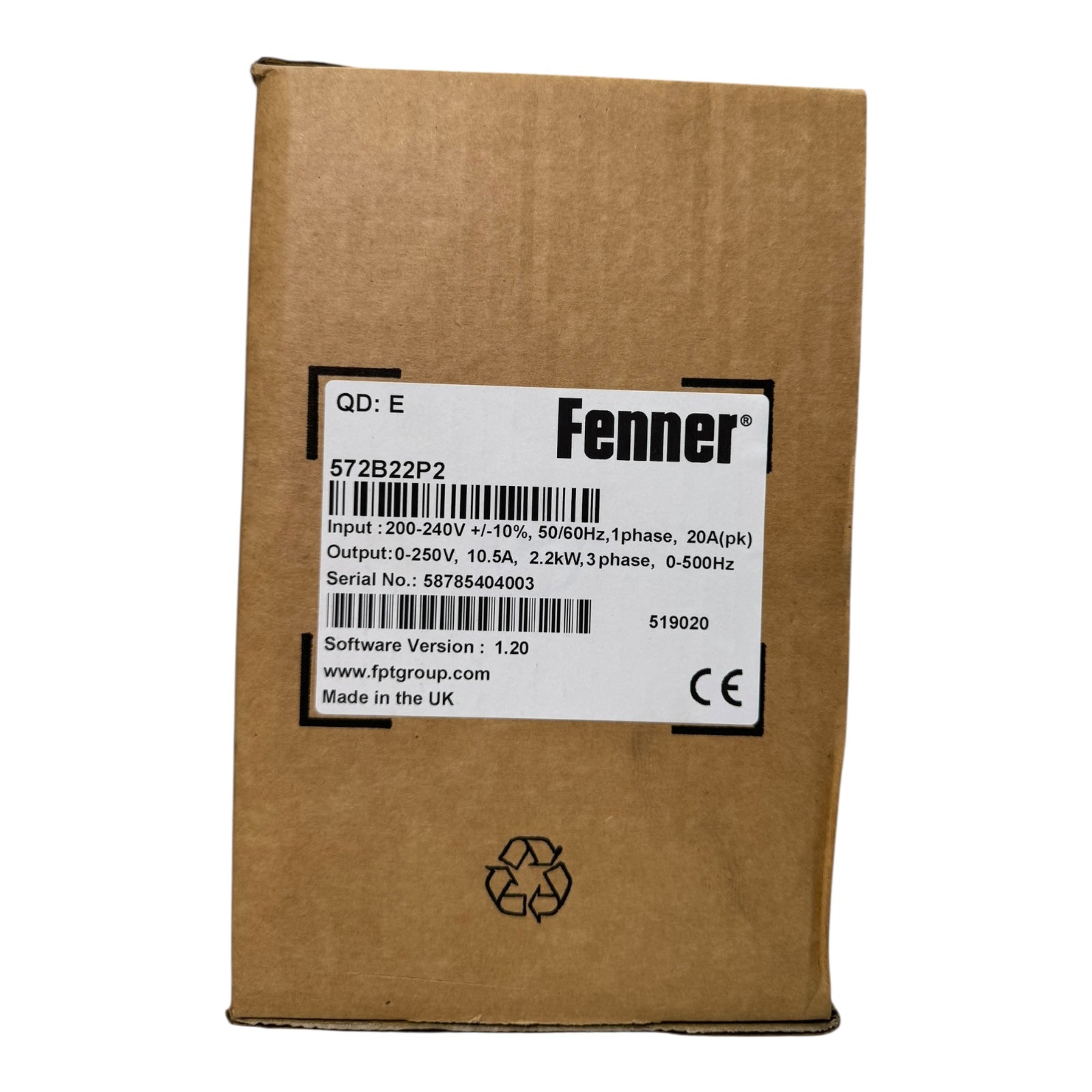 Fenner QuickDrive E 572B22P2 Frequenzumrichter 10,5A 2,2kW 200-240V 3PH UNUSED