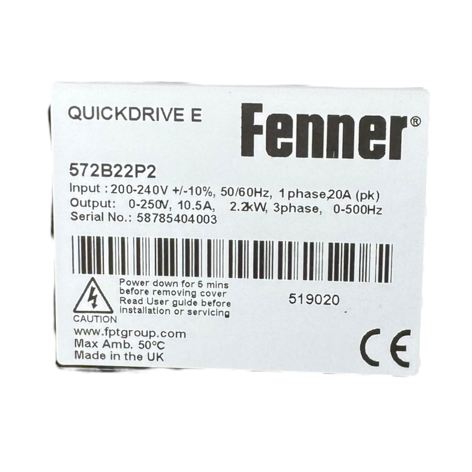 Fenner QuickDrive E 572B22P2 Frequenzumrichter 10,5A 2,2kW 200-240V 3PH UNUSED
